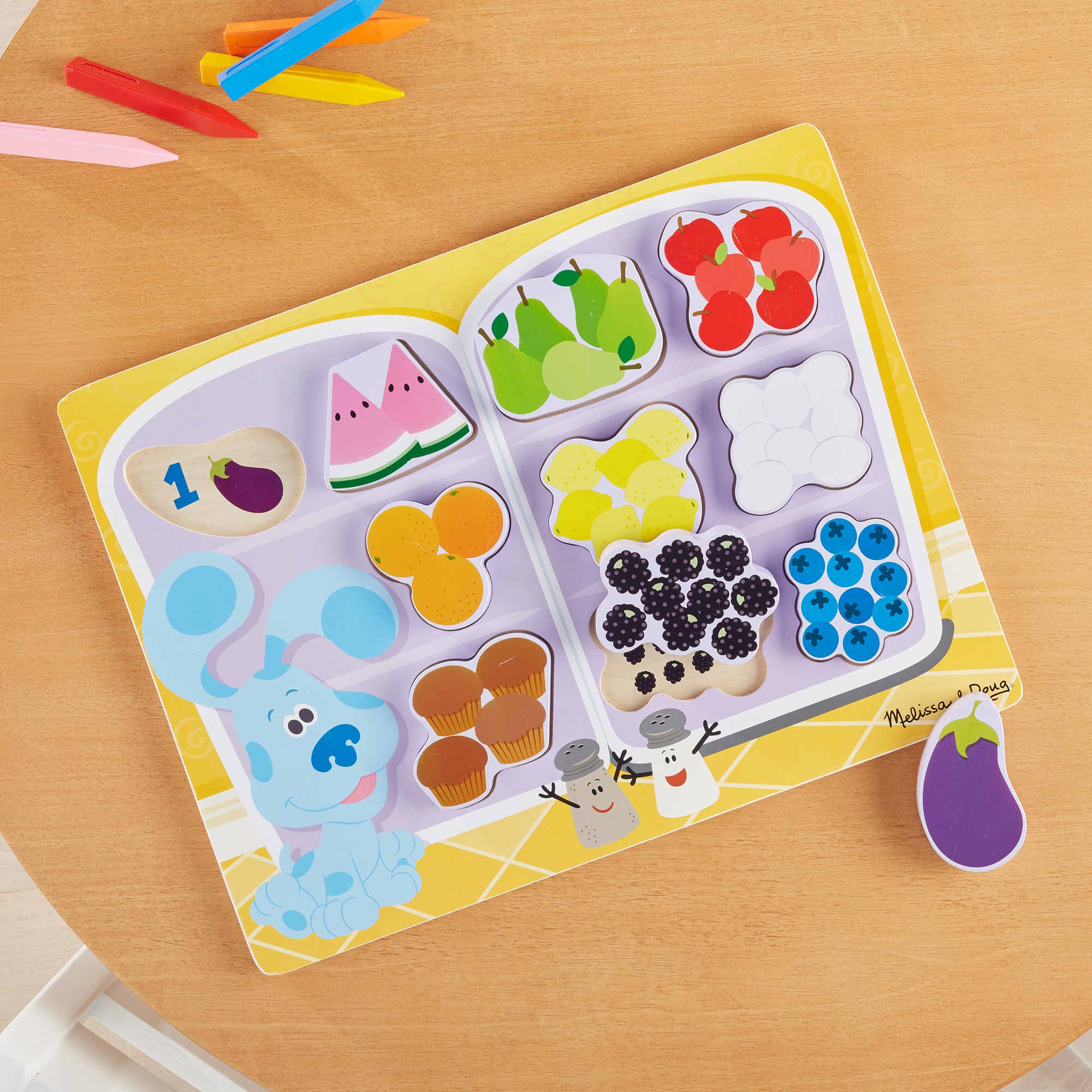 Blue's Clues & You! Wooden Chunky Puzzle - 10-Piece Fridge Food Learning Toy for Toddlers | Early Childhood Education & Pretend Play Kitchen Accessory