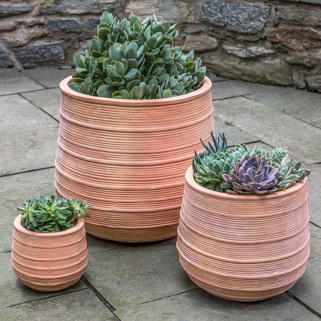 Campania International Madera Planter Set of 3 - Terra Cotta Clay Flower Pots for Indoor Outdoor Garden, Patio, Balcony Decor | Perfect for Succulents, Herbs & Small Plants