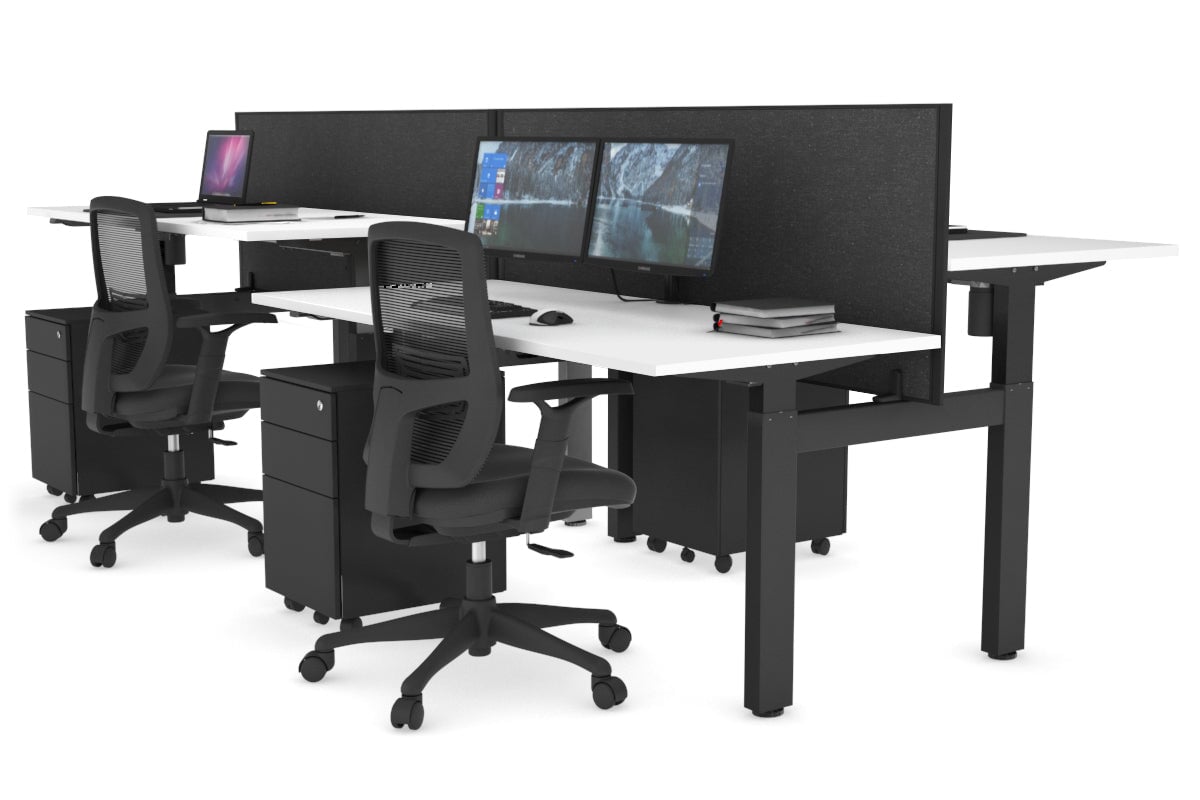 Adjustable 4-Person H Bench Workstation - Black Frame [1200L x 700W] - Perfect for Office, Workshop & Collaborative Workspaces