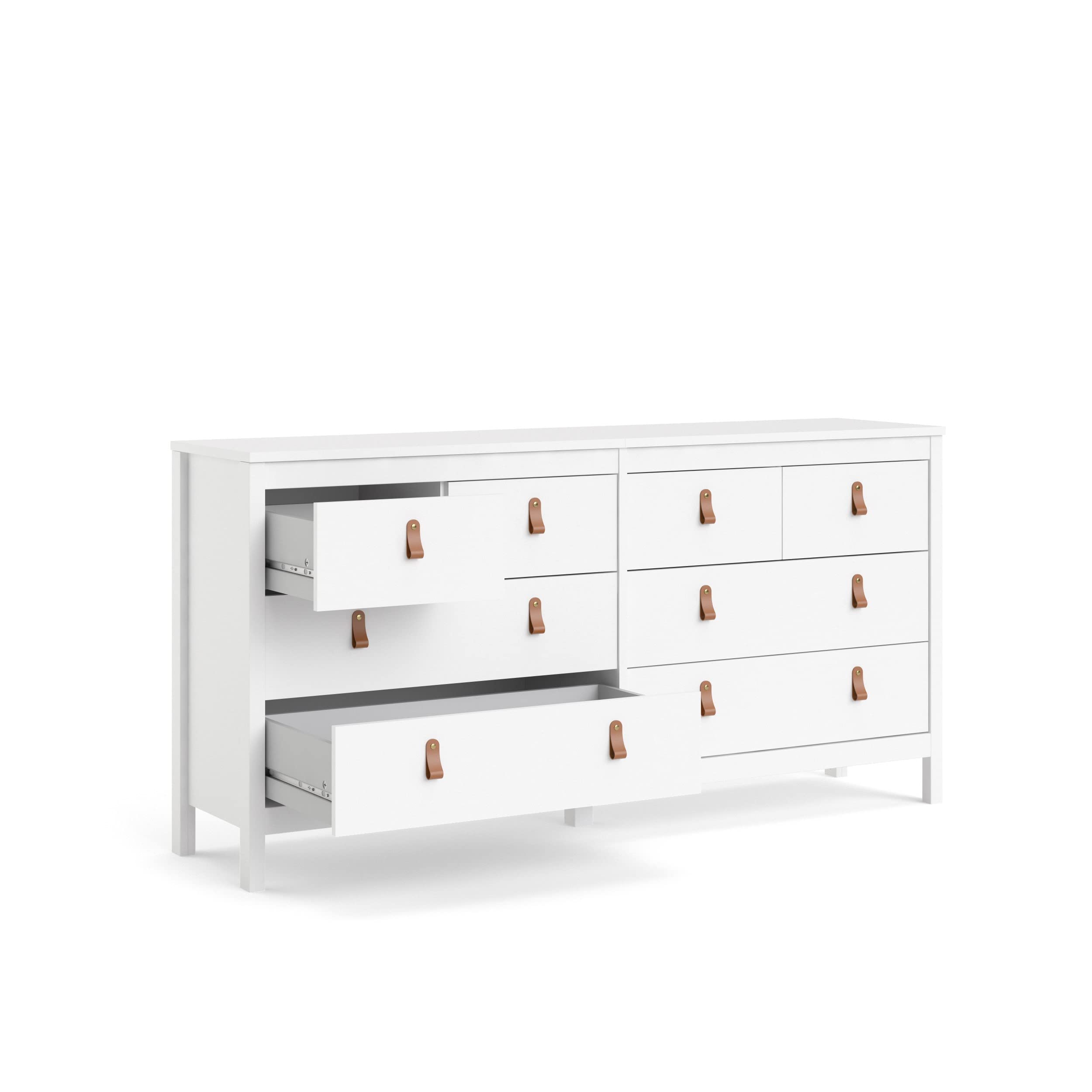 Tvilum 8-Drawer Double Dresser in White - Modern Bedroom Storage Solution for Clothes, Linens & Accessories