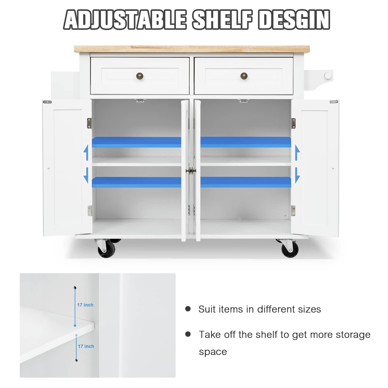 Portable Kitchen Island Cart with Wheels & Storage - Rustic Wood Block for Home Cooking