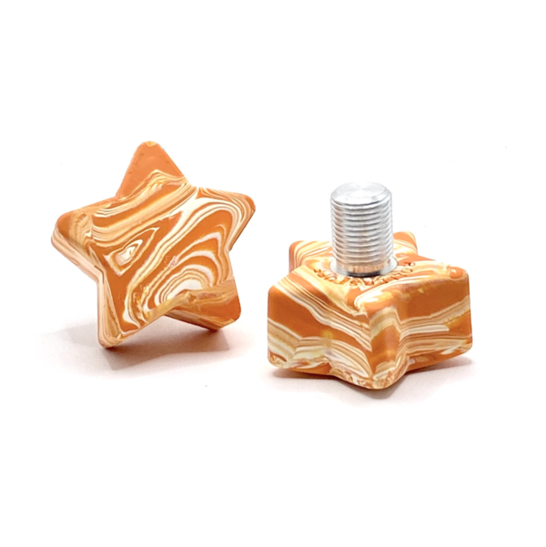 RollerStuff Twinkle Toes Adjustable Toe Stops - Orange Marble Roller Skate Stoppers for Artistic Skating & Derby (Orange/White) - Perfect for Rink, Park & Outdoor Skating