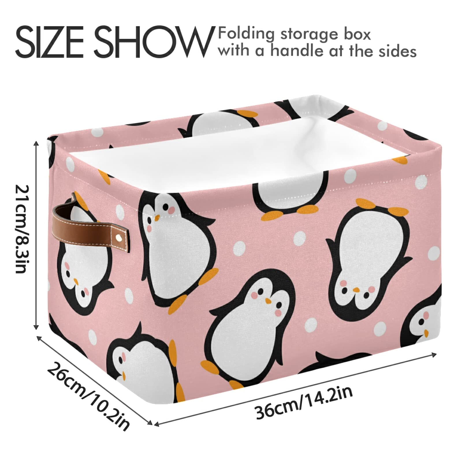 Adorable Penguin Storage Basket with Pink & White Dots - Large Collapsible Organizer Bin with PU Handles for Nursery, Closet, Laundry & Home Organization (1-Pack) - Perfect for Kids' Room Decor & Toy Storage