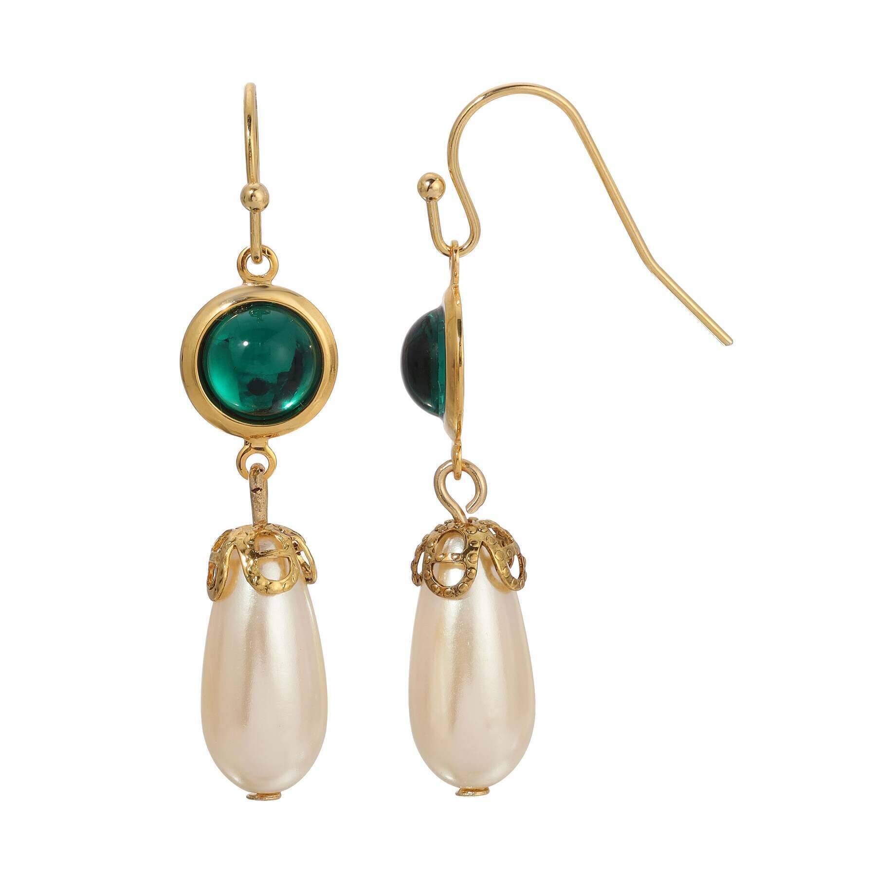 1928 Jewelry Vintage Style Cabochon Stones & Pear Shaped Faux Pearl Drop Earrings for Women - Elegant Dangle Earrings for Party, Wedding & Evening Wear