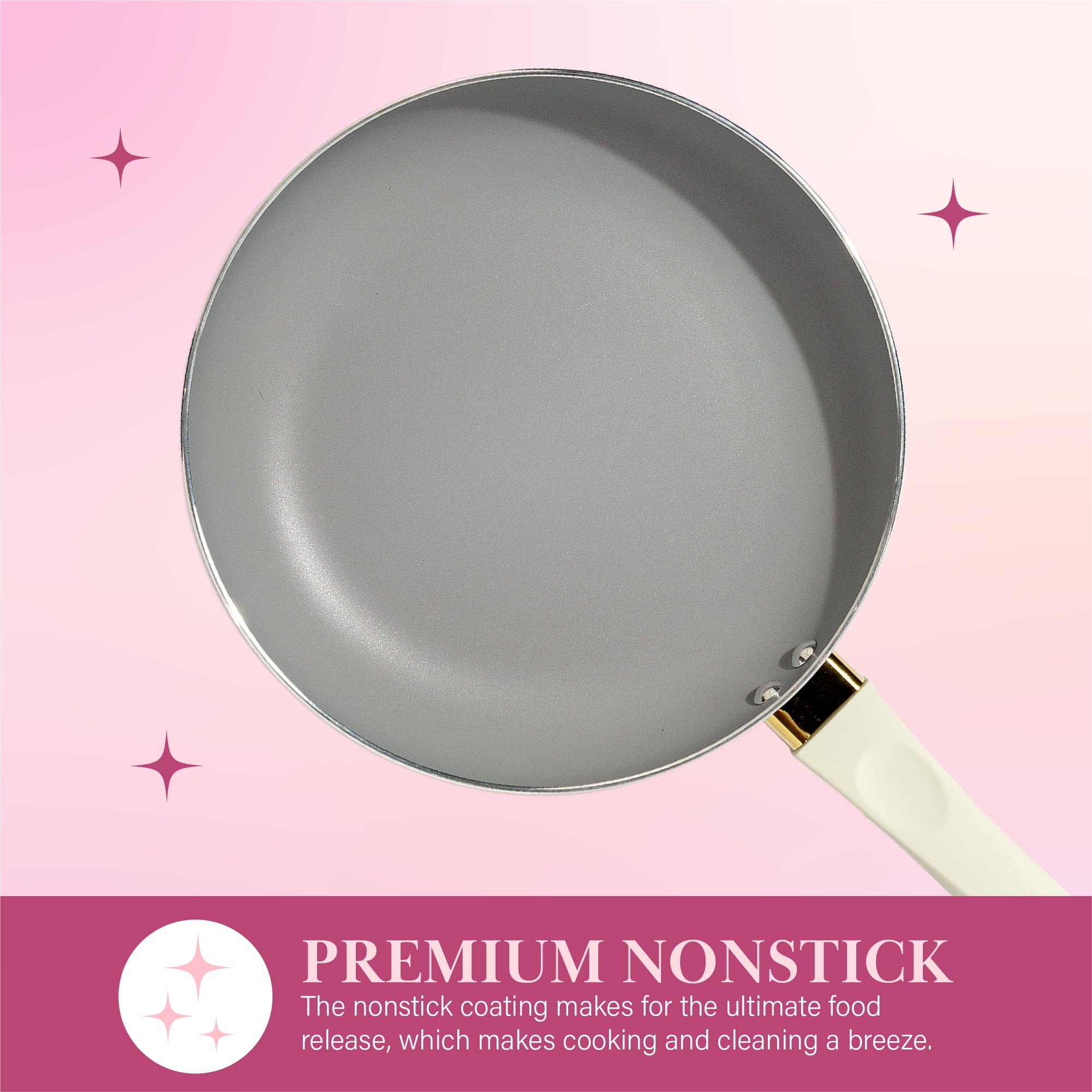 Paris Hilton Epic 12-Piece Nonstick Cookware Set - PFOA-Free Multi-Layer Coating, Tempered Glass Lids & Stay-Cool Handles - Dishwasher Safe Cream Pots & Pans for Everyday Cooking & Family Meals