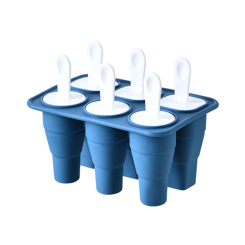 2-in-1 Popsicle Molds & Ice Cube Trays - 6 Cavity BPA Free Silicone Ice Pop Maker with Easy Release | Collapsible & Reusable for Homemade Frozen Treats | Perfect for Summer Snacks, Kids Parties & Healthy Desserts (Blue)
