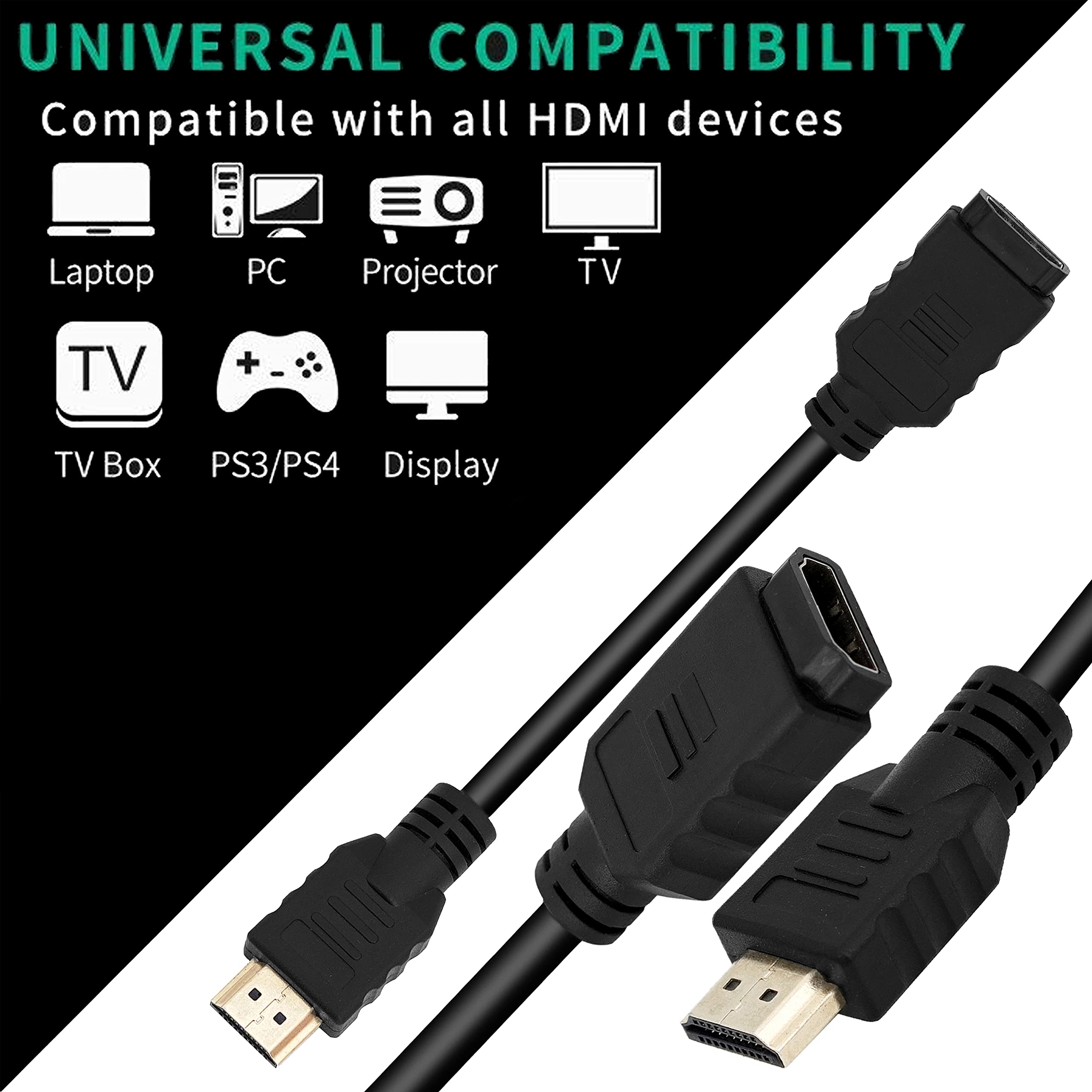 Storite 10cm-100mm High Speed HDMI Male to Female Swivel Adapter Cable - 4K 60Hz HDMI Extension Cord for TV, Monitor, Laptop, Gaming Console - Flexible Rotating Connector for Home Theater & Office Setup (Black)