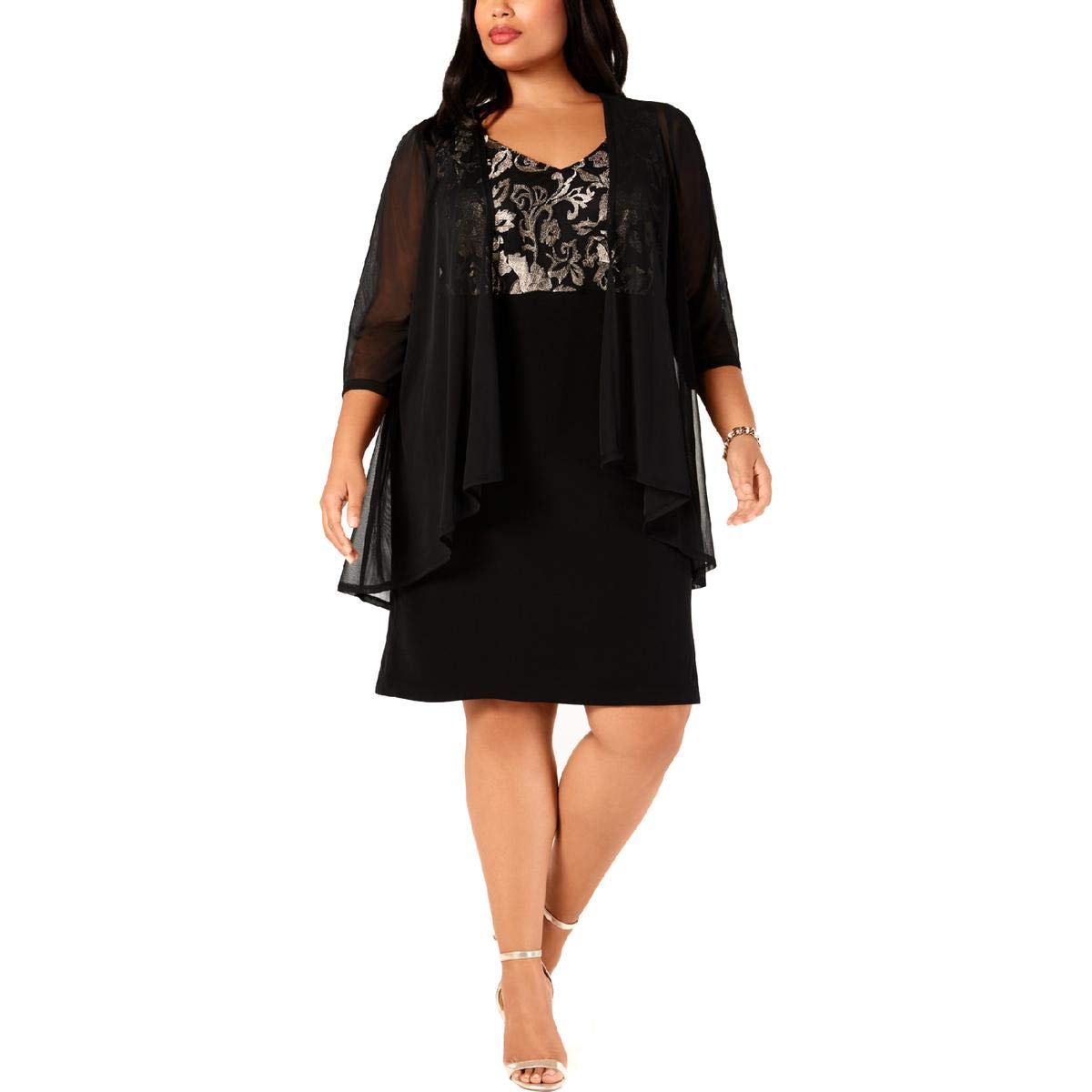 Women's Plus Size Metallic Sheer Cocktail Dress for Party & Evening Wear - Elegant Formal Occasion Outfit