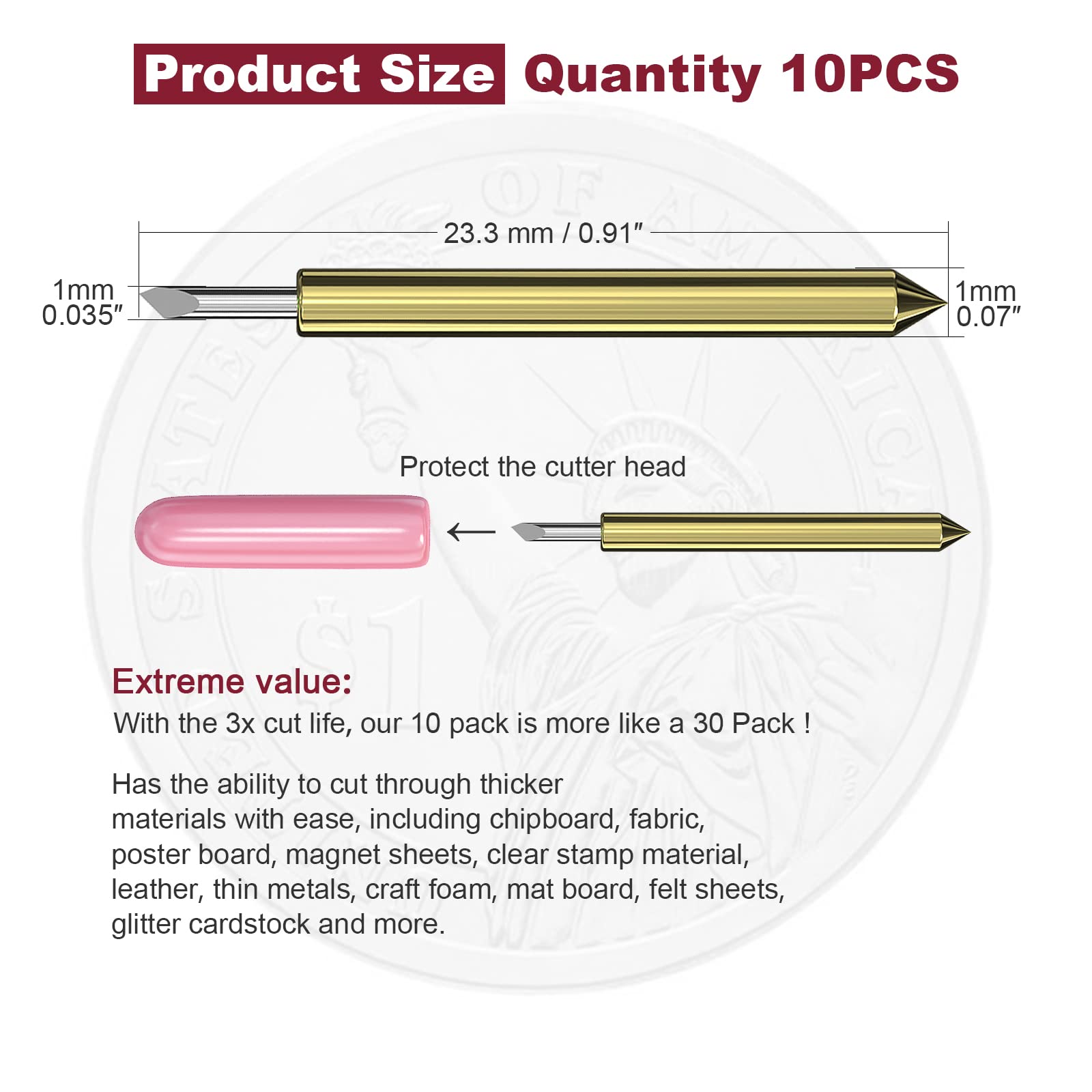 Hadwoer 50PCS Premium Deep Point Replacement Cutting Blades - Compatible with Cricut Explore Air 2, Air 3, Maker & Maker 3 - Pink Crafting Blades for Vinyl, Paper, Cardstock & Fabric Cutting
