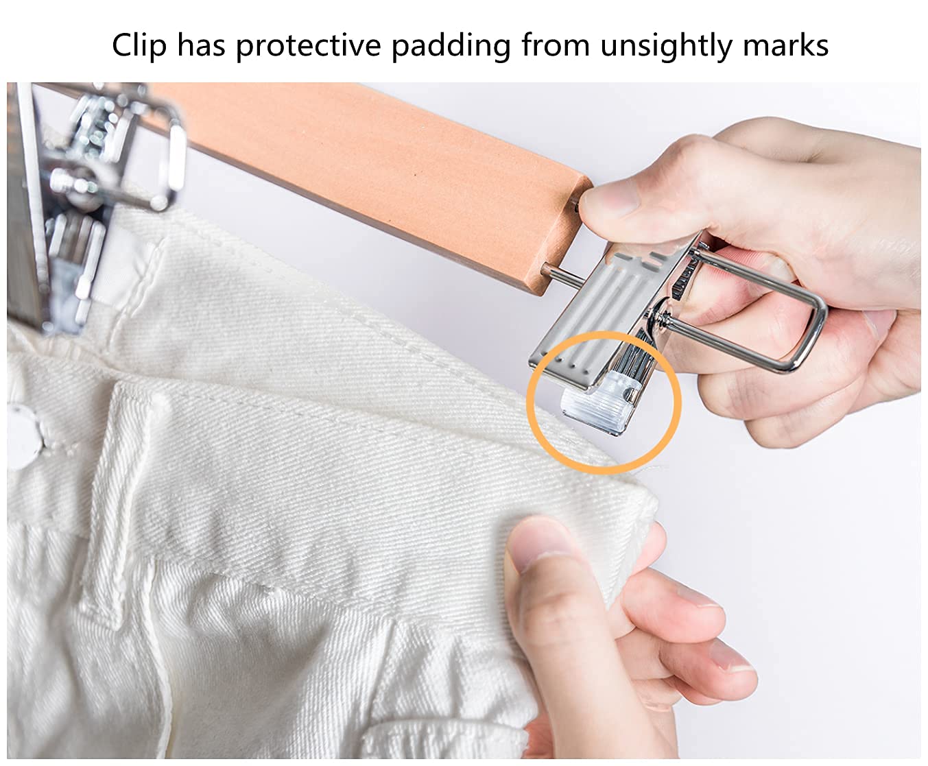 Amber Home 24 Pack Natural Wooden Pant Hangers with Adjustable Clips - 14.17