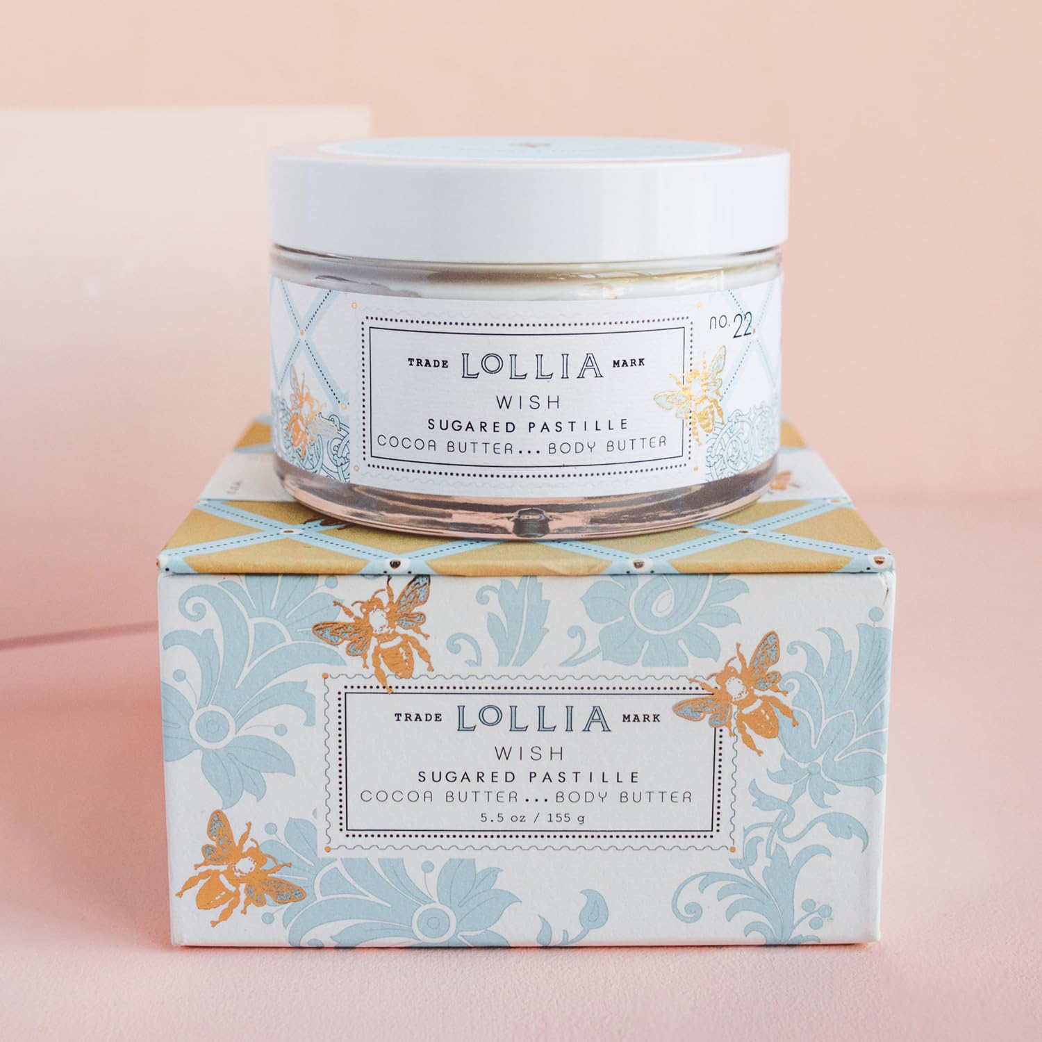 LOLLIA Wish Body Butter - 5.5 oz Shea & Cocoa Butter Moisturizer for Women | Hydrating, Smoothing & Nourishing | Sugared Pastille Fragrance | Perfect for Dry Skin Care, Daily Hydration & Gift Giving