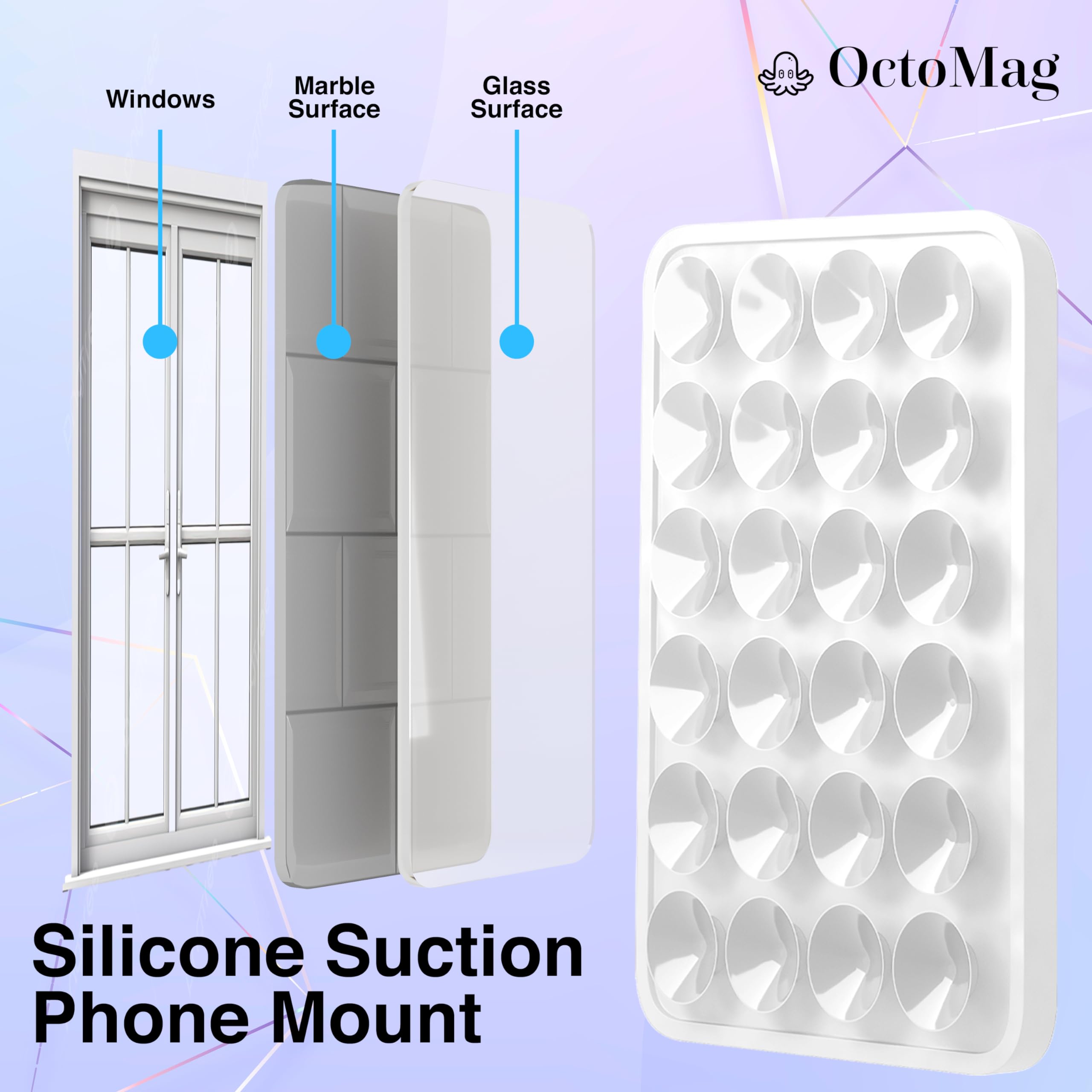 OCTOMAG White Magnetic Suction Phone Mount - Anti-Slip Silicone Suction Case for iPhone & Android (MagSafe Compatible) | Hands-Free Car Mount, Desk Holder for Videos, Selfies & Driving