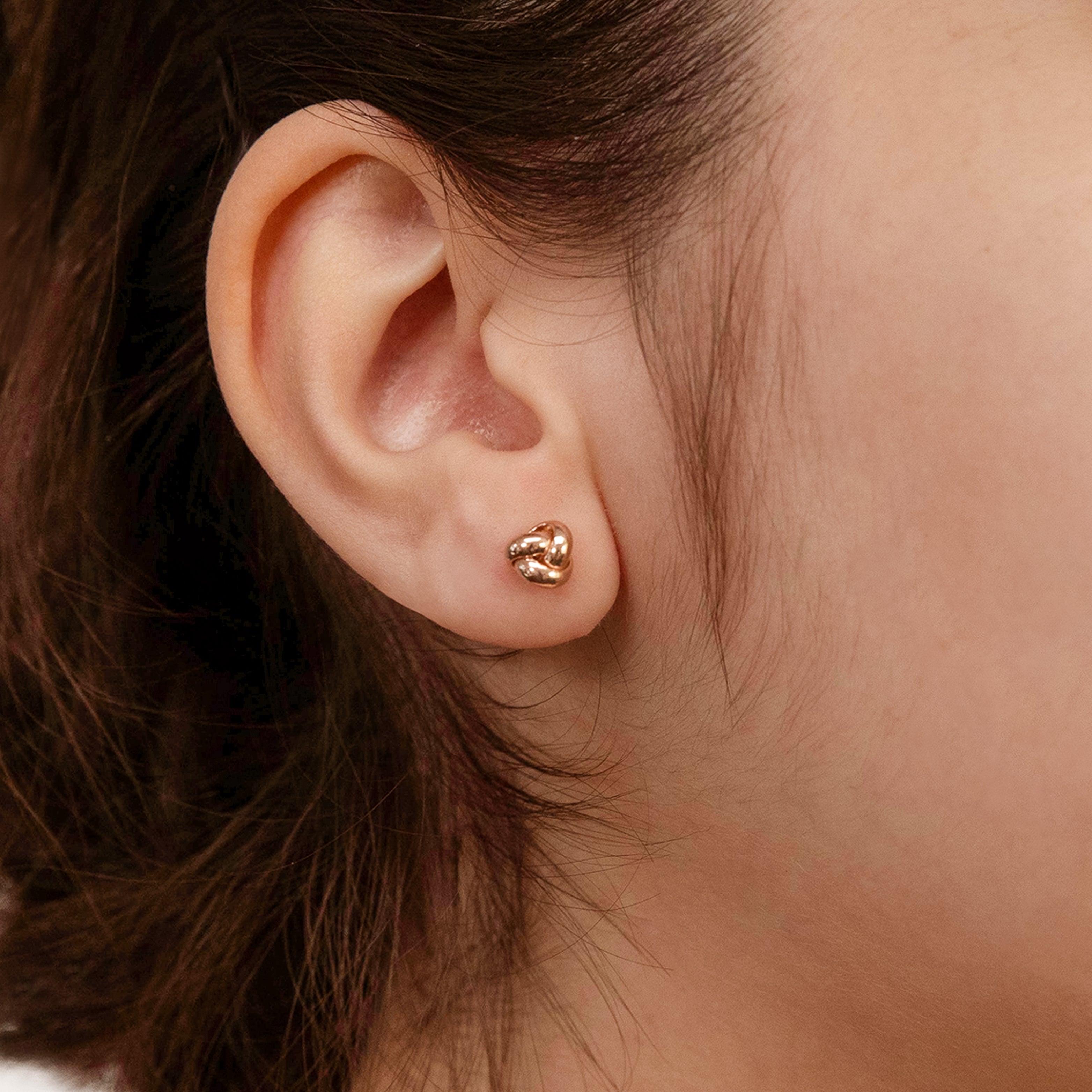 9ct Rose Gold Tiny Tri Knot Stud Earrings for Women - Dainty Minimalist Jewelry for Everyday Wear, Gift Giving & Special Occasions