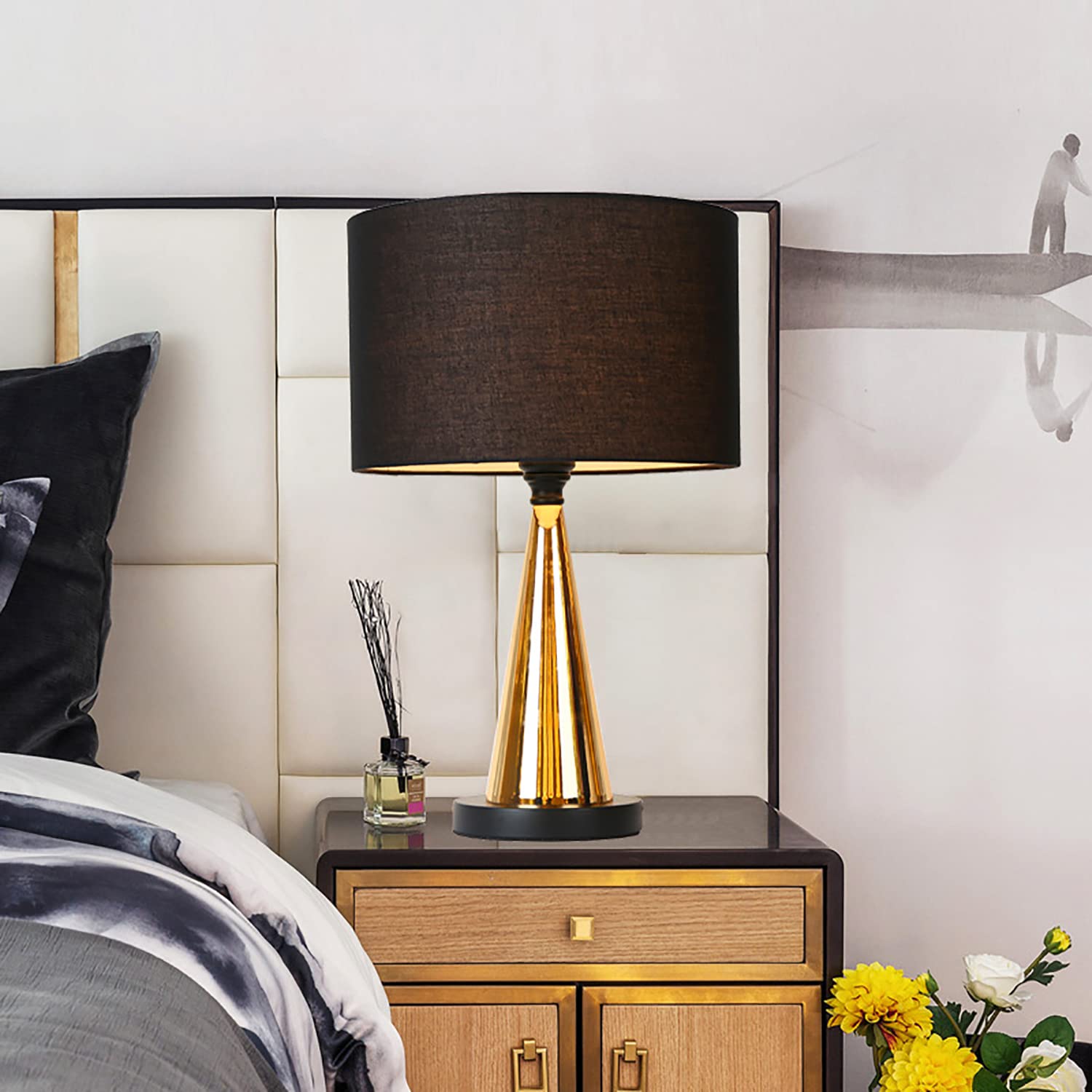 Modern LED Desk Lamp with E27 Fabric Lampshade - Warm White Light for Bedroom, Living Room, Office & Hotel Decor - Creative Table Lamp for Reading, Working & Relaxing