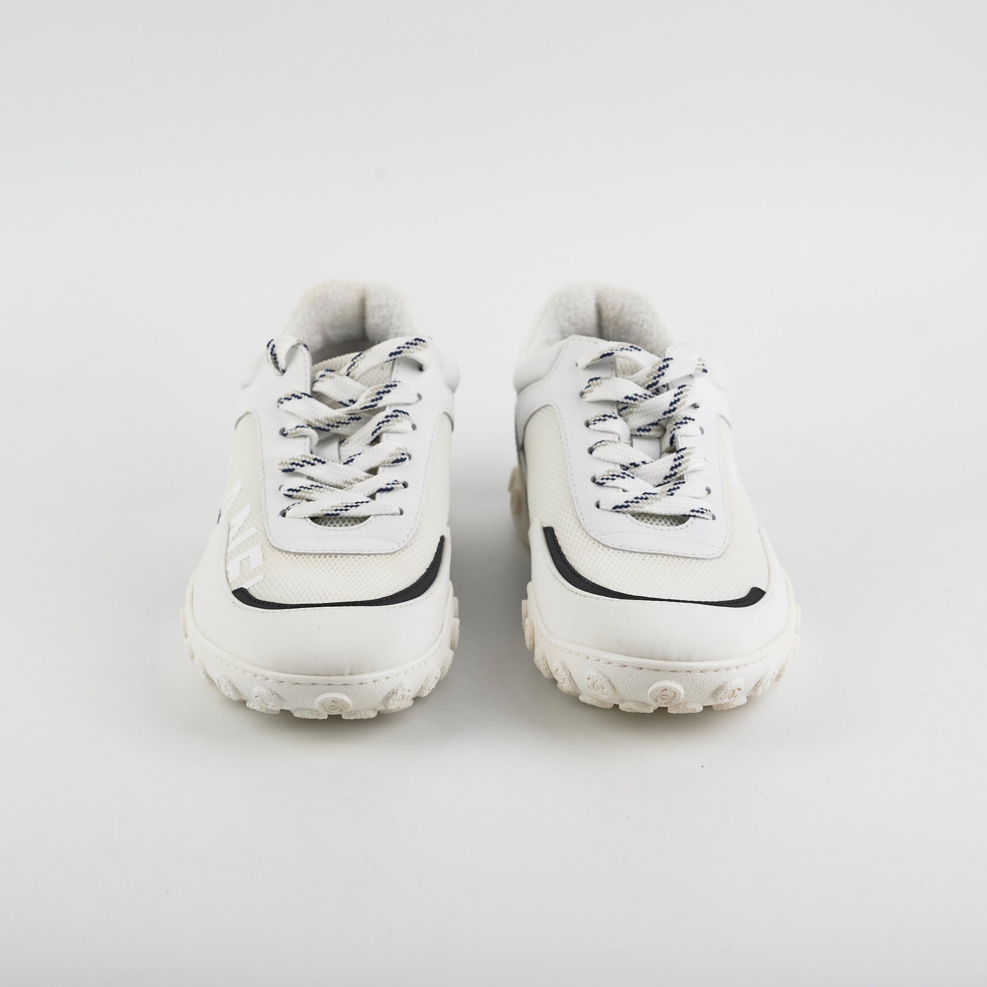 Chanel Women's White Calfskin Mesh Logo Sneakers Size 38 - Fashionable Comfort for Casual Wear & Luxury Street Style