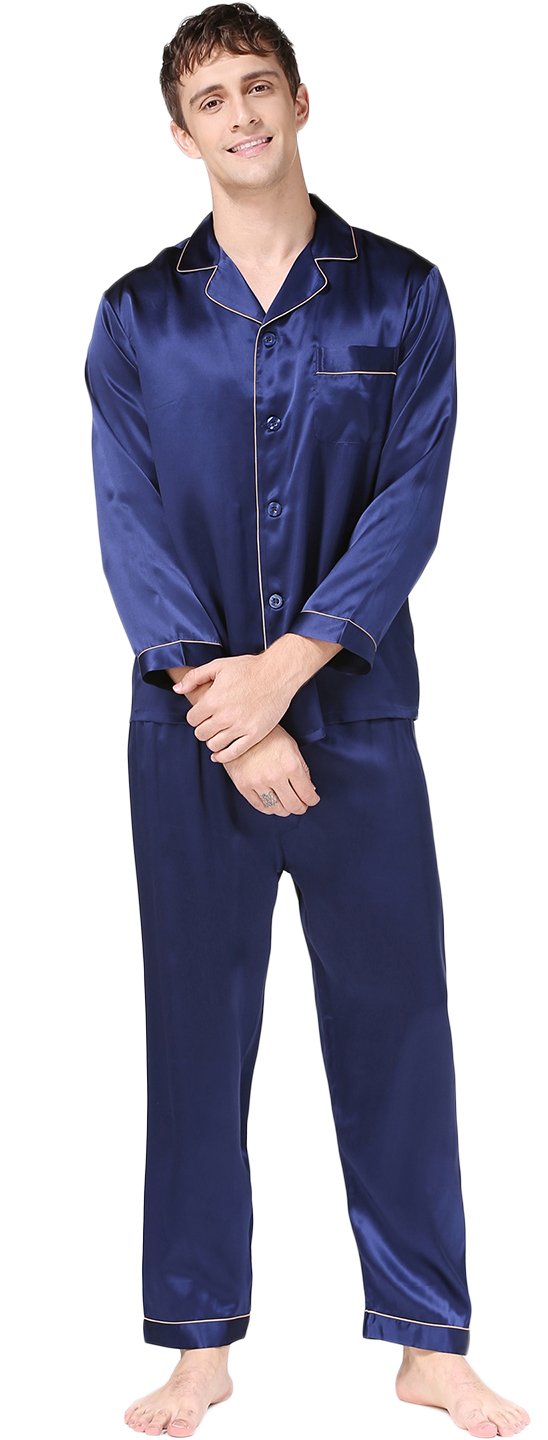 Premium CLC Men's 100% Pure Mulberry Silk Pajama Set - Soft & Breathable Sleepwear for Relaxation & Comfort - Perfect for Lounging, Travel & Luxury Nightwear