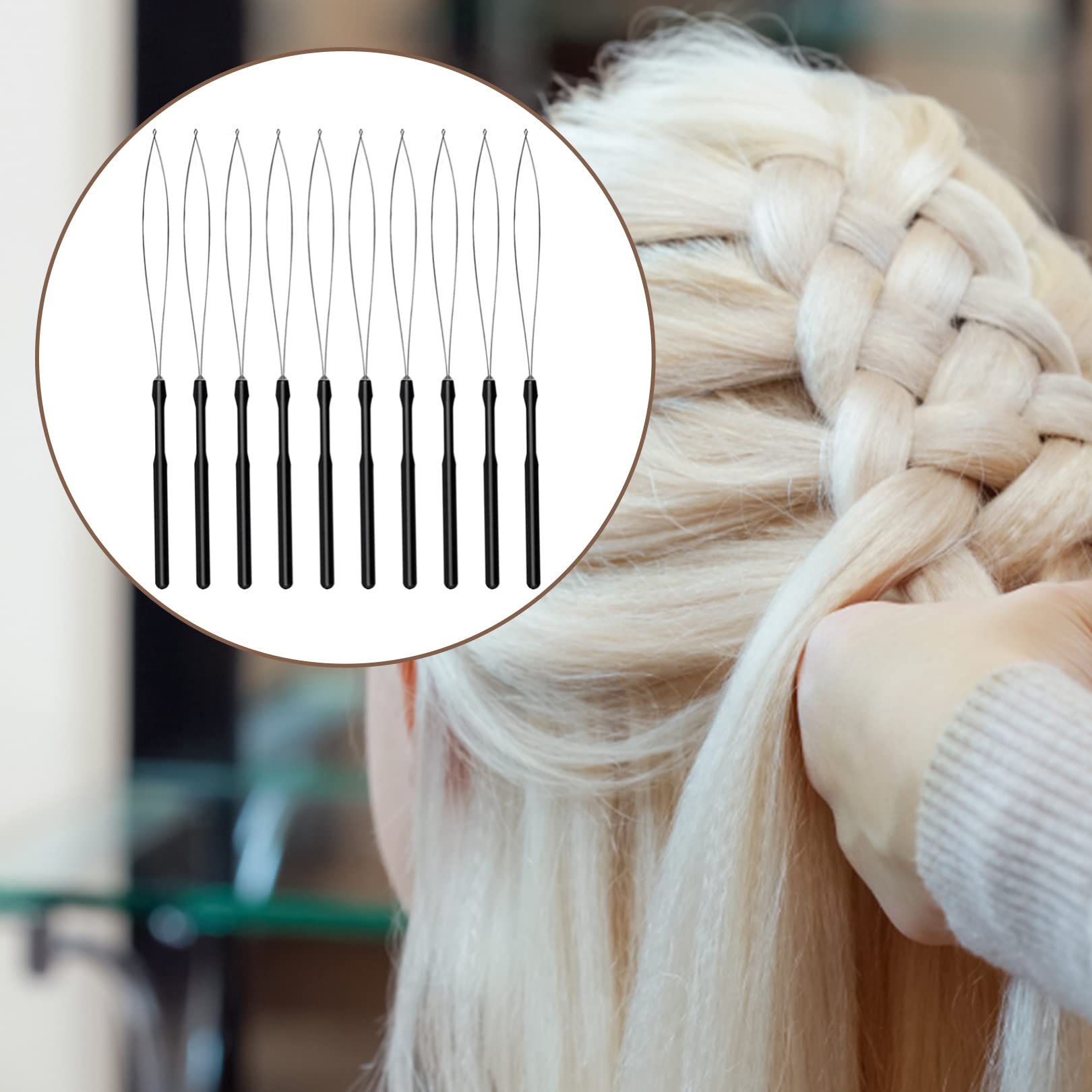5pcs Hair Extension Loop Needle Threader Pulling Hook Tool with Beads - Professional Micro Links Hair Feather Extensions Kit for Styling & DIY Hair Accessories (Black) - Perfect for Salon, Home Use & Hair Styling Enthusiasts