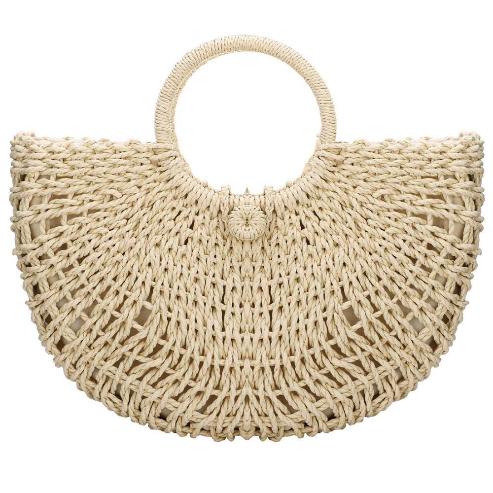 Hand-Woven Straw Hobo Bag for Women - Large Round Handle Tote & Clutch - Summer Beach Bag, Boho Purse for Travel, Picnic, and Outdoor Activities