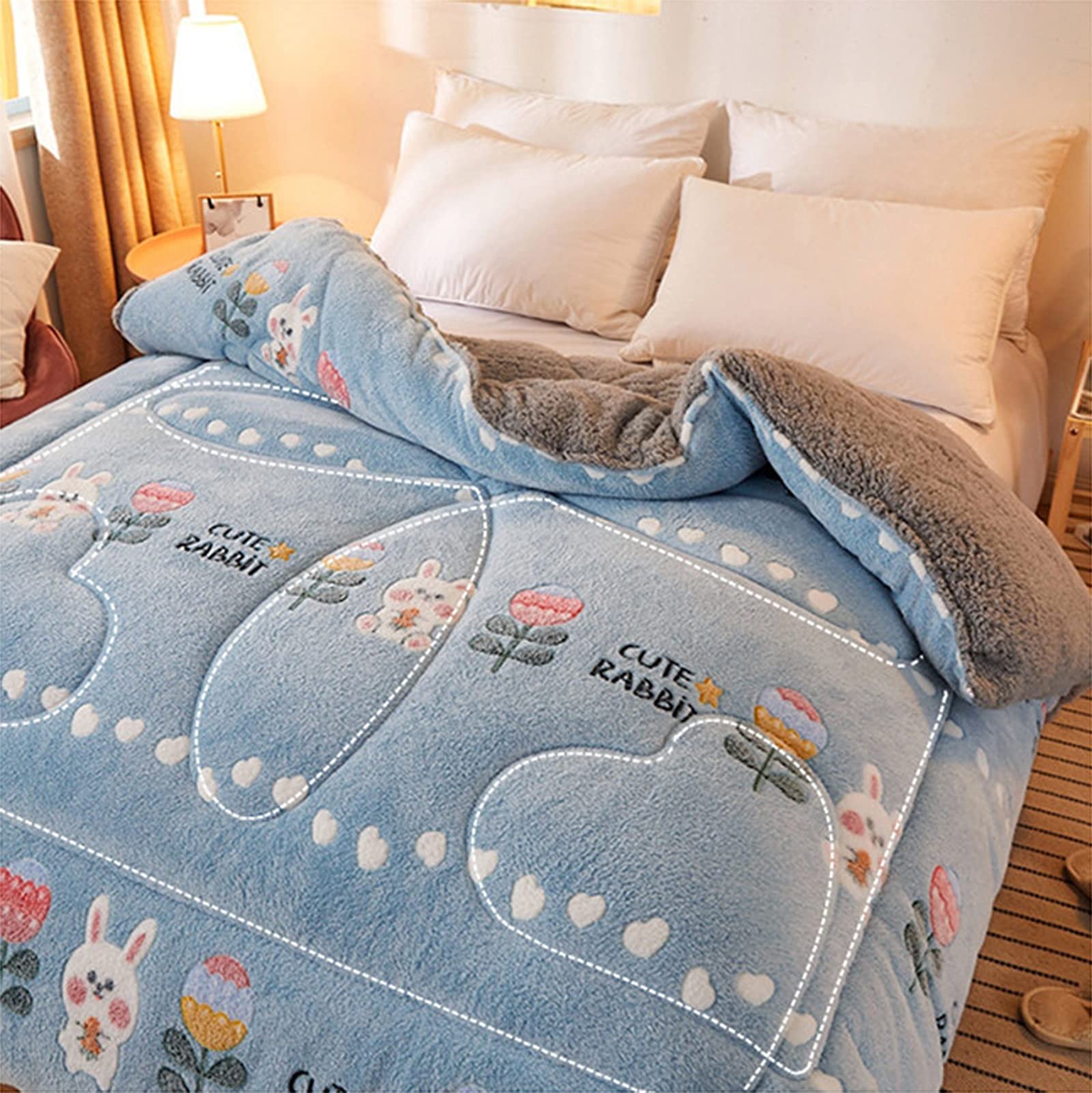All-Season Quilted Cotton Duvet Insert - Twin Size Winter Comforter (180x220cm, 4kg) | Soft & Warm Thickened Lamb Cashmere Blanket for Bedding | Perfect for Cold Weather, Guest Rooms & Cozy Nights