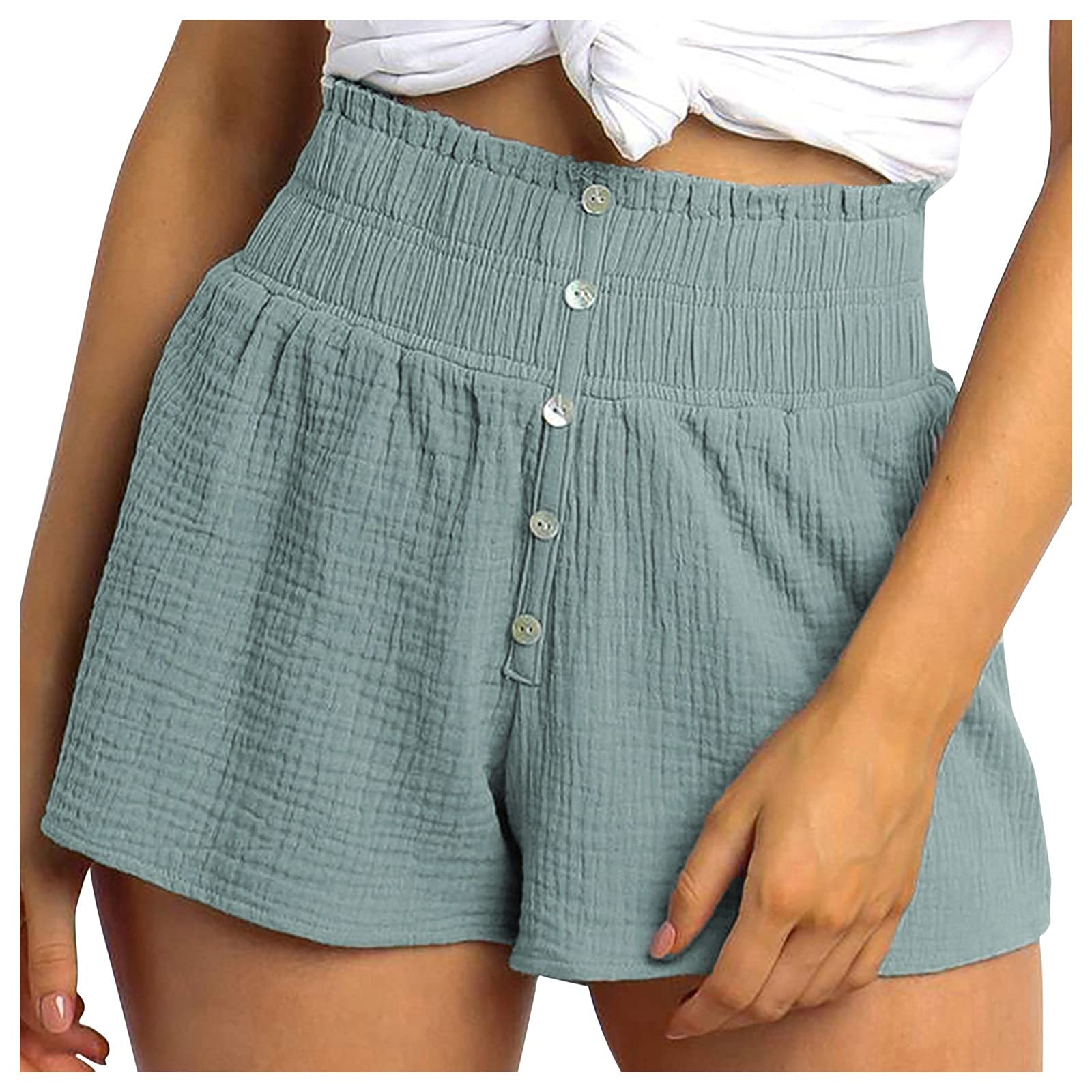 Aligament Women's Cotton Blend Button Shorts - Summer Casual Tassel Shorts for Women | Perfect for Beach, Vacation & Everyday Wear