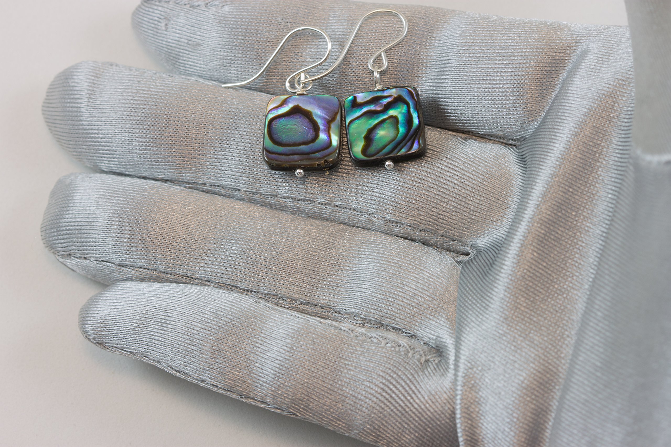 Elegant Mother of Pearl Earrings | Abalone Paua Shell Dangle Earrings in Peacock Blue | Simple Square MOP Jewelry for Women | Perfect for Everyday Wear, Office & Special Occasions