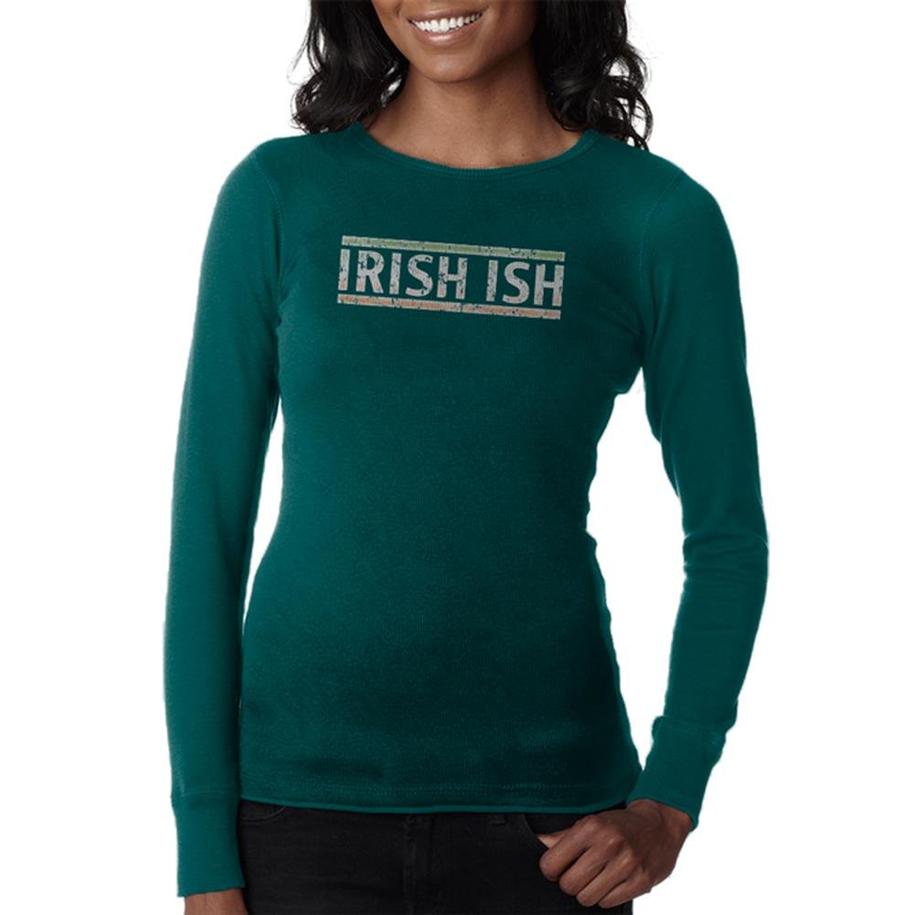 Funny St. Patrick's Day Irish Ish Long Sleeve Thermal Shirt for Women - Teal Green Junior Size Medium | Perfect for Irish-Themed Parties, Pub Crawls & Holiday Festivities