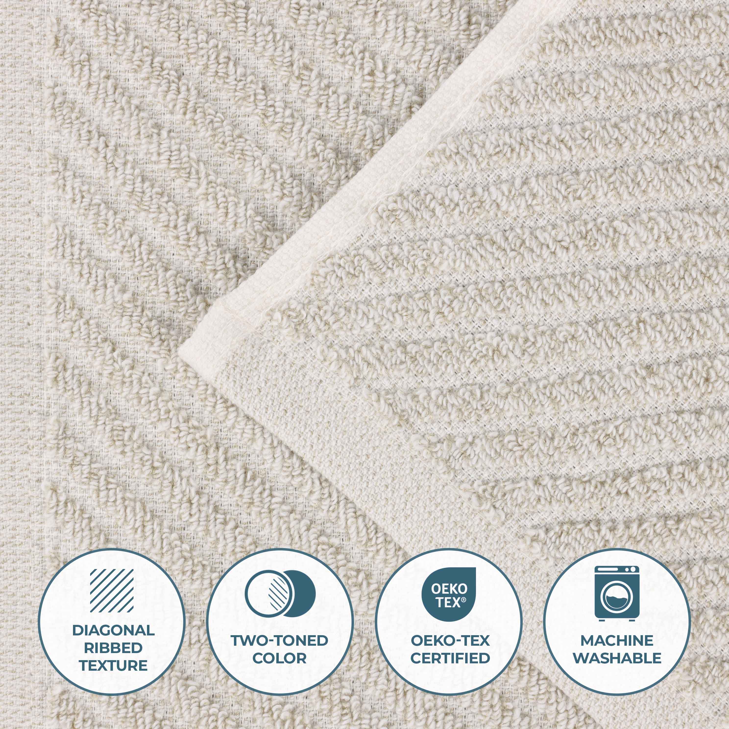 Amelia Cotton Blend Diagonal Stripes Bath Towels Set of 2 - Ultra Soft & Absorbent Large Bath Sheets for Spa, Beach & Luxury Bathroom Decor