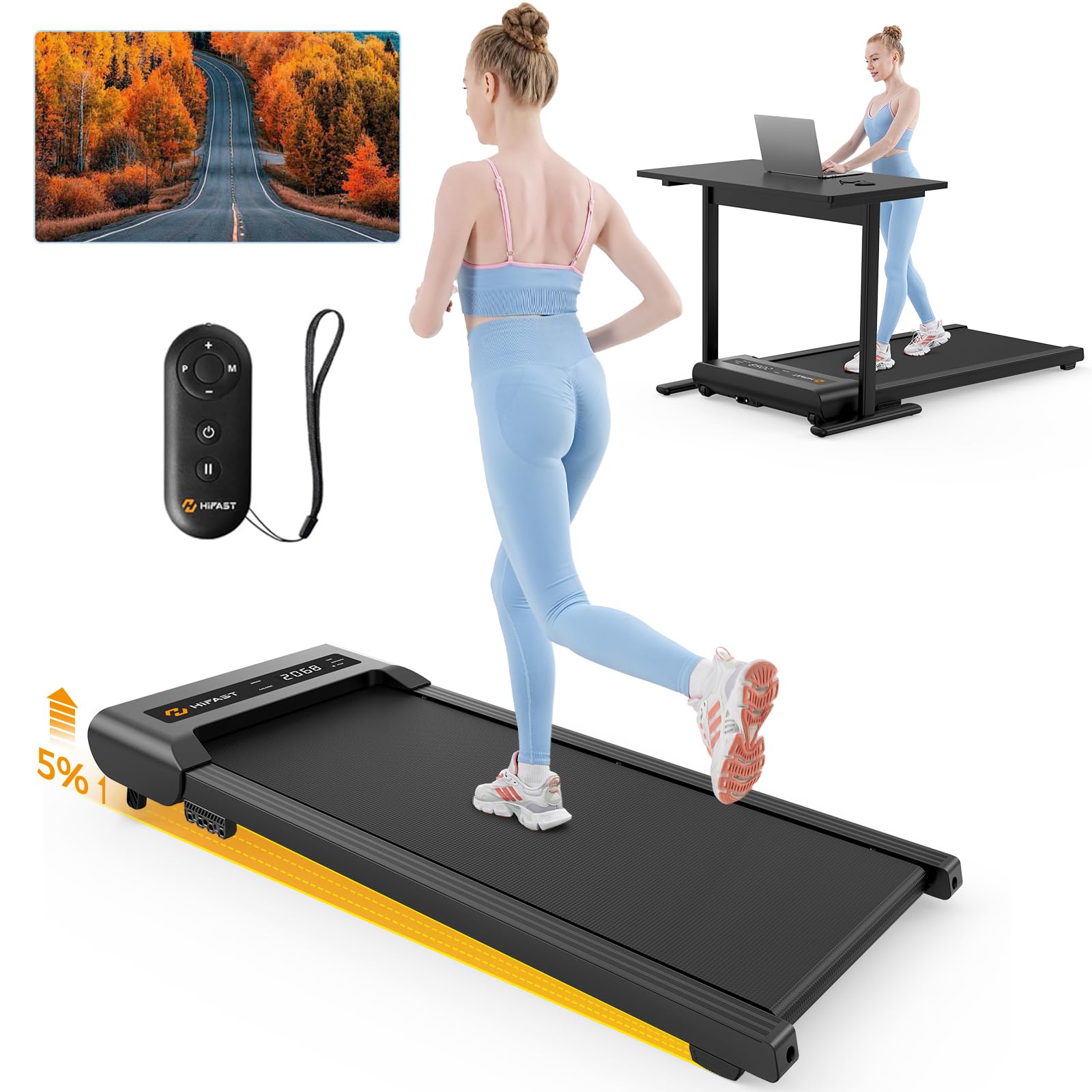 Under Desk Treadmill with Incline - 2 in 1 Walking Pad for Home & Office, 300 lbs Capacity Portable Treadmill with Remote Control & LED Display - Perfect for Work from Home, Small Spaces & Apartment Workouts