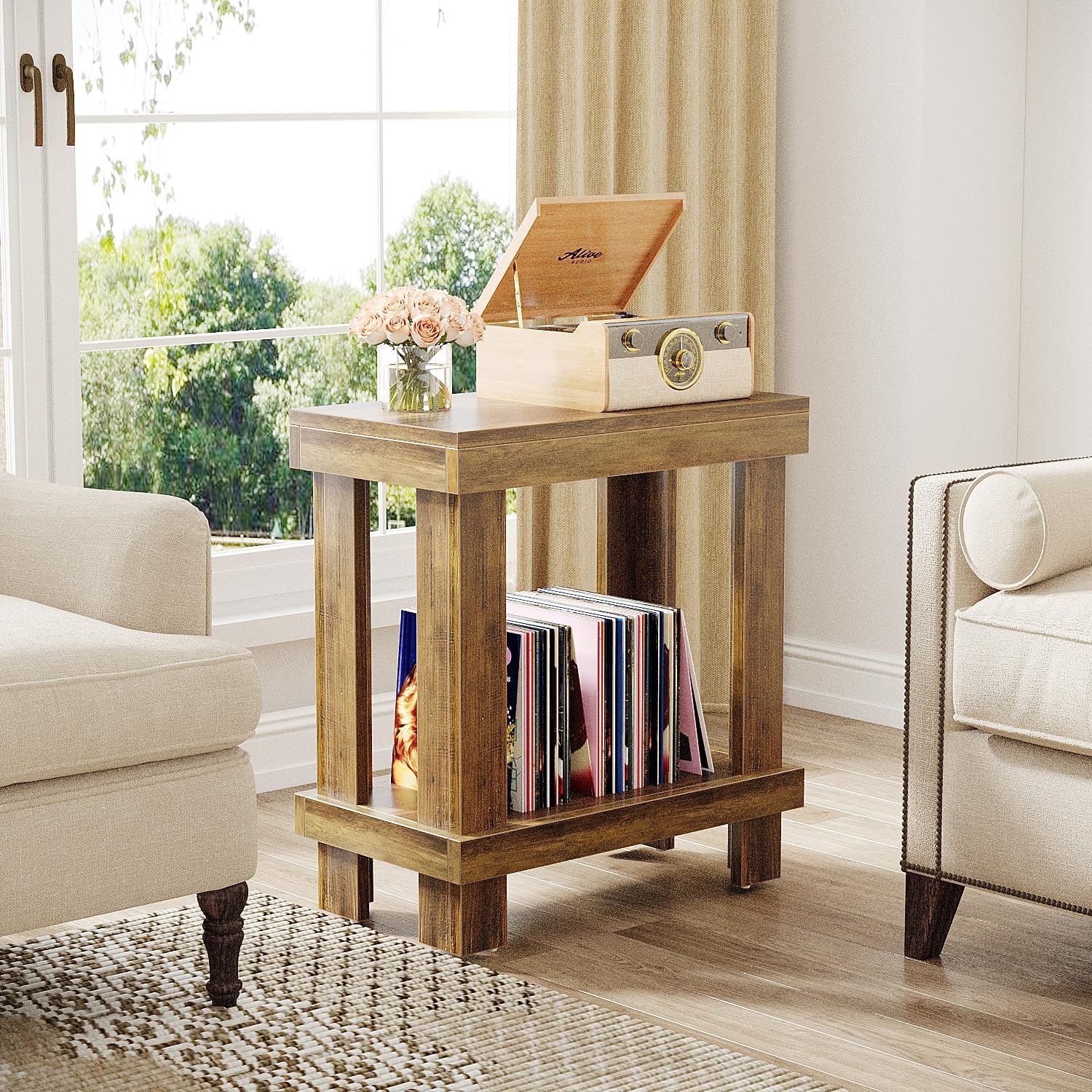 2 Tier End Table with Lower Shelf - Solid Wood Side Table for Living Room, Bedroom & Office - Perfect for Lamps, Books & Decor