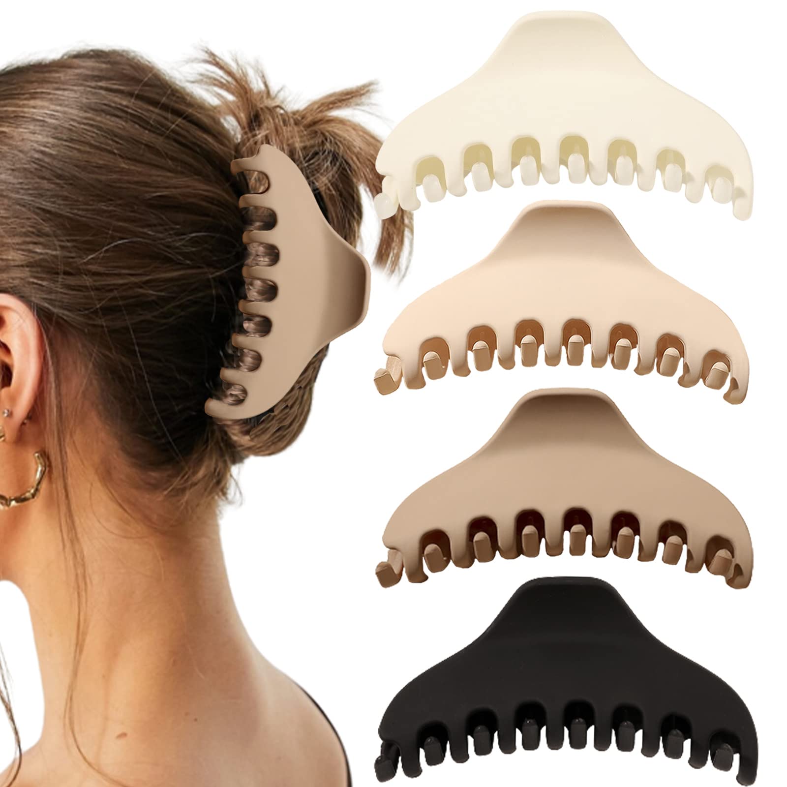 4 Pcs Large Hair Claw Clips for Thick Hair - Non-Slip Strong Hold Hair Clips for Women & Girls with Comb Teeth (4.7 Inch) - Perfect for Updos, Ponytails & Everyday Hairstyles