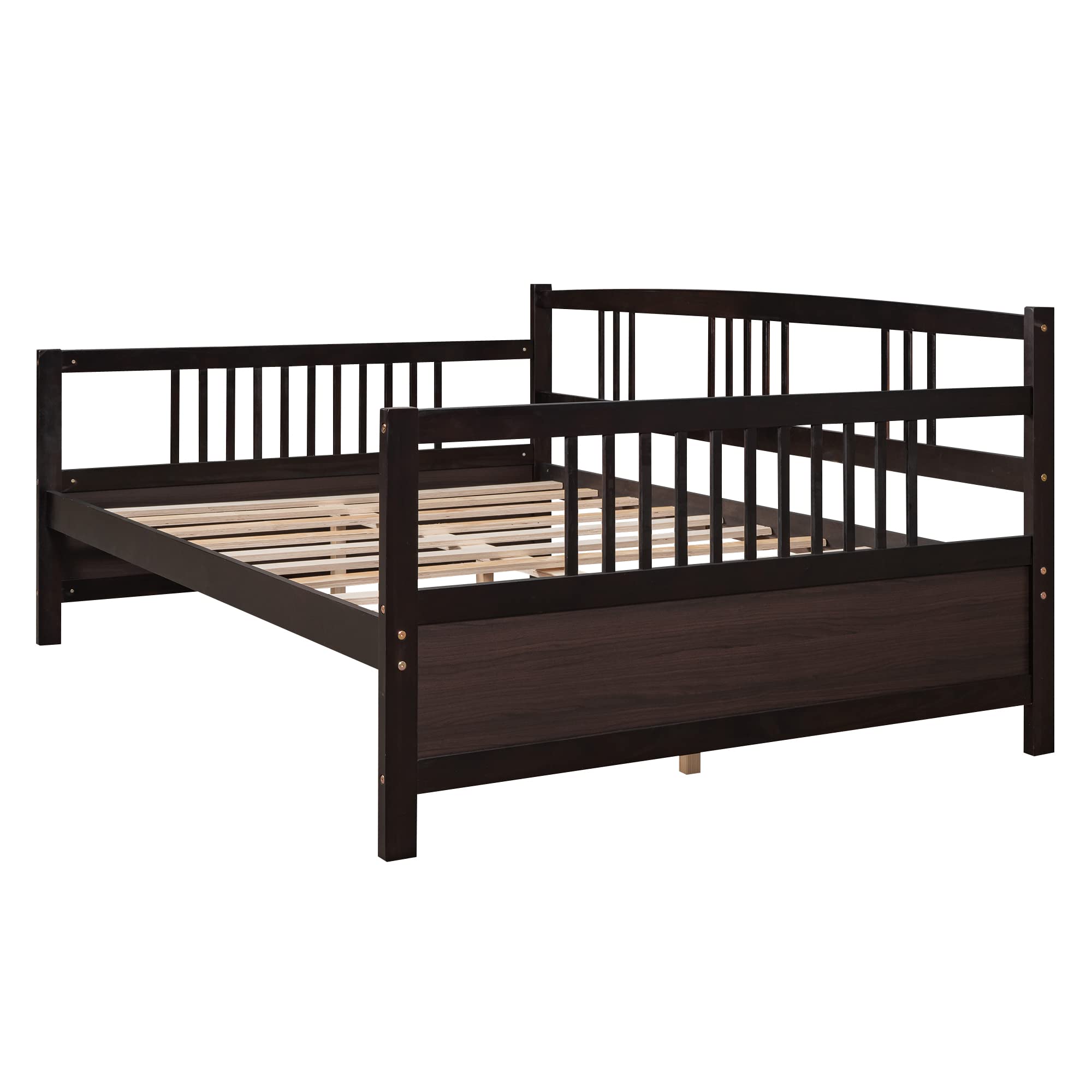 Merax Full Size Daybed Frame - Solid Wood Daybed for Kids & Teens, No Box Spring Needed, Espresso Finish - Perfect for Guest Rooms, Dorm Rooms & Small Spaces