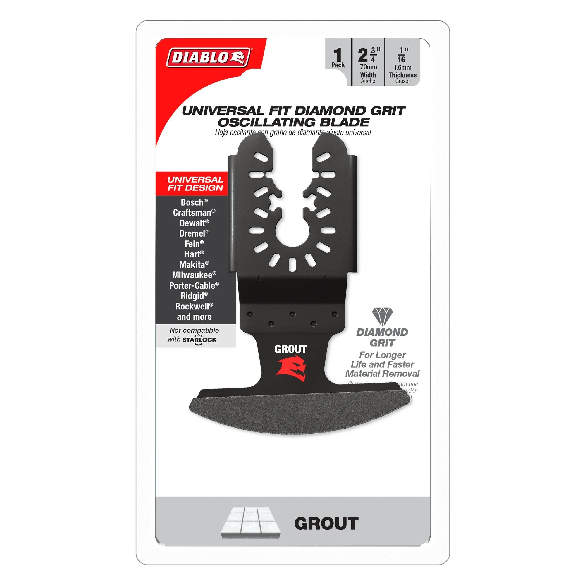 Diablo DOU16DGX Universal Fit Diamond Grit Oscillating Blade for Grout Removal - Perfect for Tile, Stone, and Concrete Cutting - Ideal for DIY Home Renovation and Professional Construction Projects