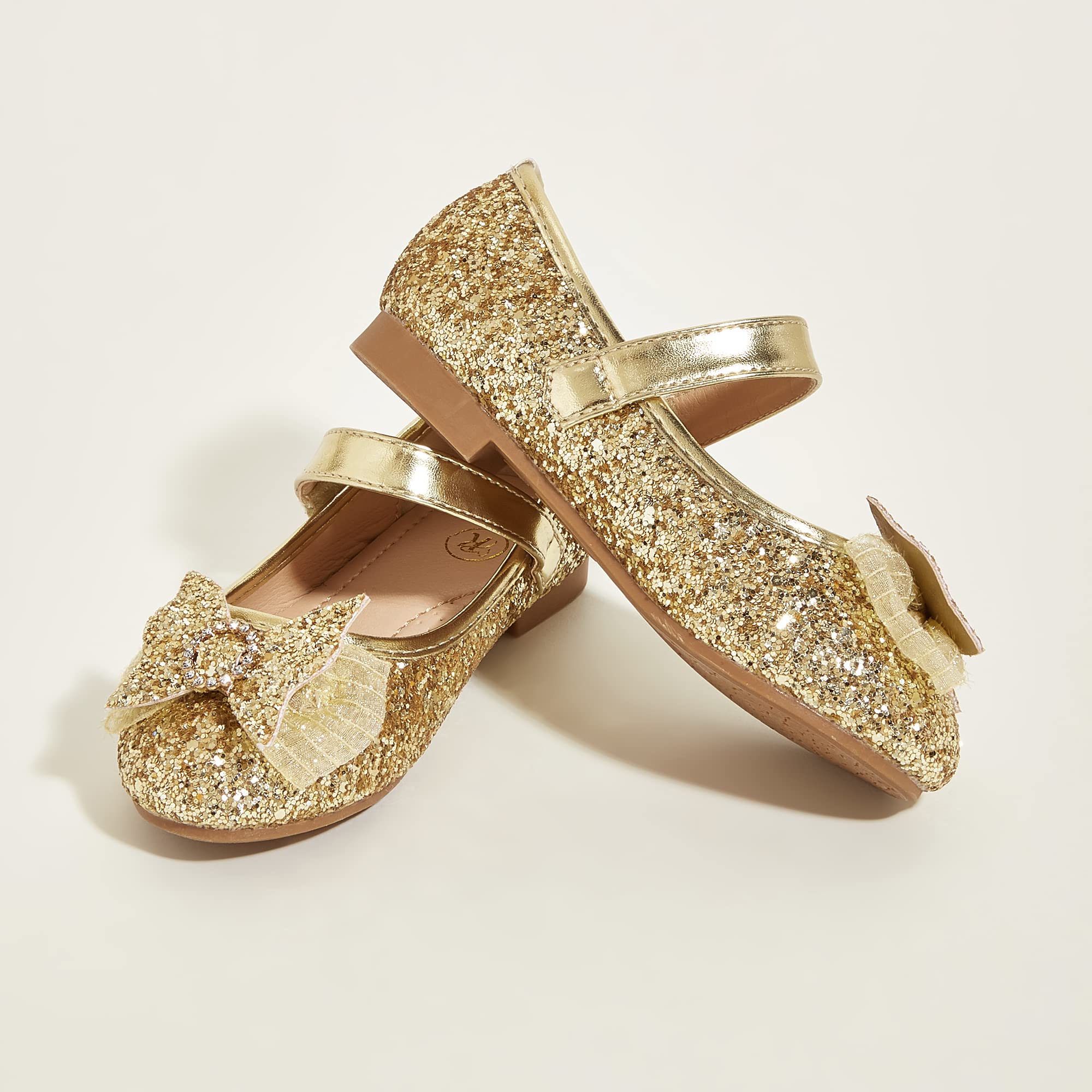 **K KIP WOK Toddler Girl Mary Jane Shoes - Glitter Flats with Flower Design for Ballet, Wedding & Special Occasions - Comfortable & Stylish Dress Shoes for Kids**