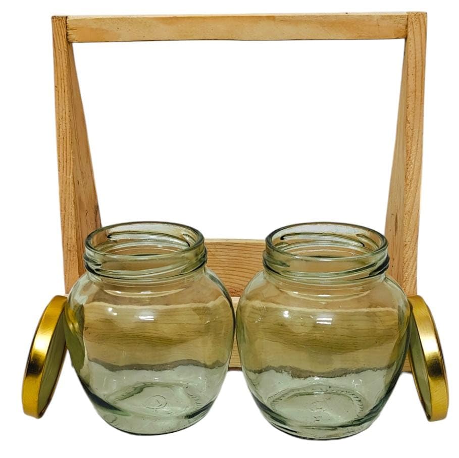 Premium Handmade Pine Wood Gift Tray Set with 2 Salsa Jars - Elegant Serving Tray for Dry Fruits, Cheese & Charcuterie - Perfect for Housewarming, Wedding & Holiday Gifts - Rustic Wooden Decorative Tray for Dining & Entertaining