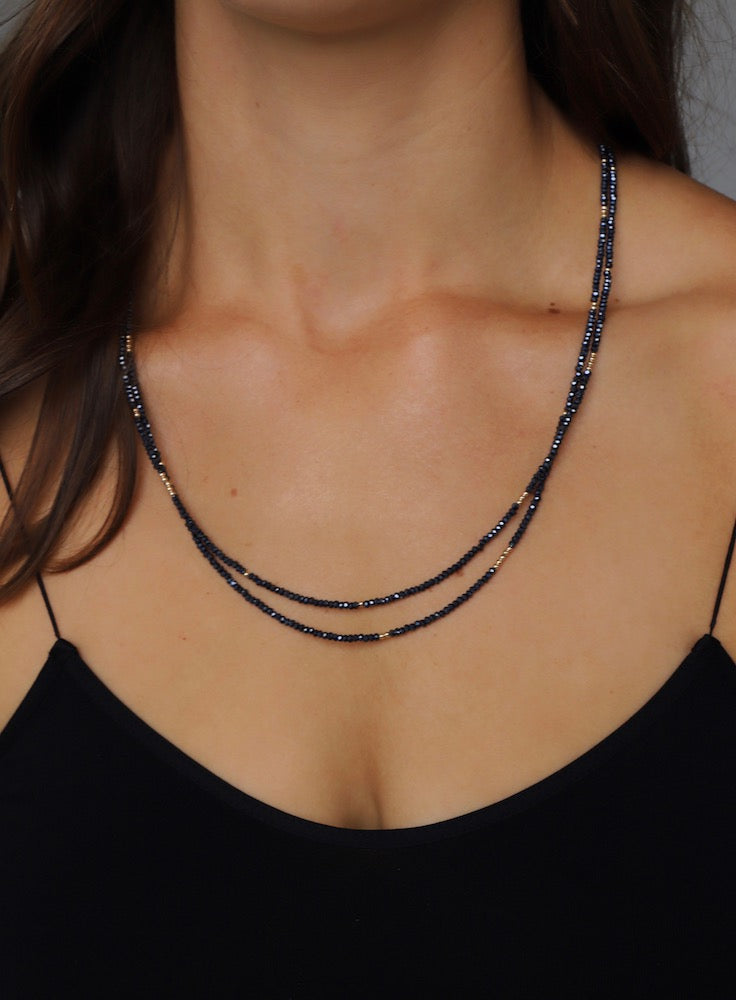 Elegant Hematite Petite Crystal Double Wrap Necklace for Women - Perfect for Layering & Everyday Wear | Boho Chic Jewelry Gift