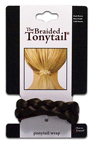 Braided Ponytail Wrap Hair Cuff - Synthetic Wig Hair Accessory with Elastic Band for Women & Teens - Dark Brown - Perfect for Dance, Cosplay & Everyday Styling