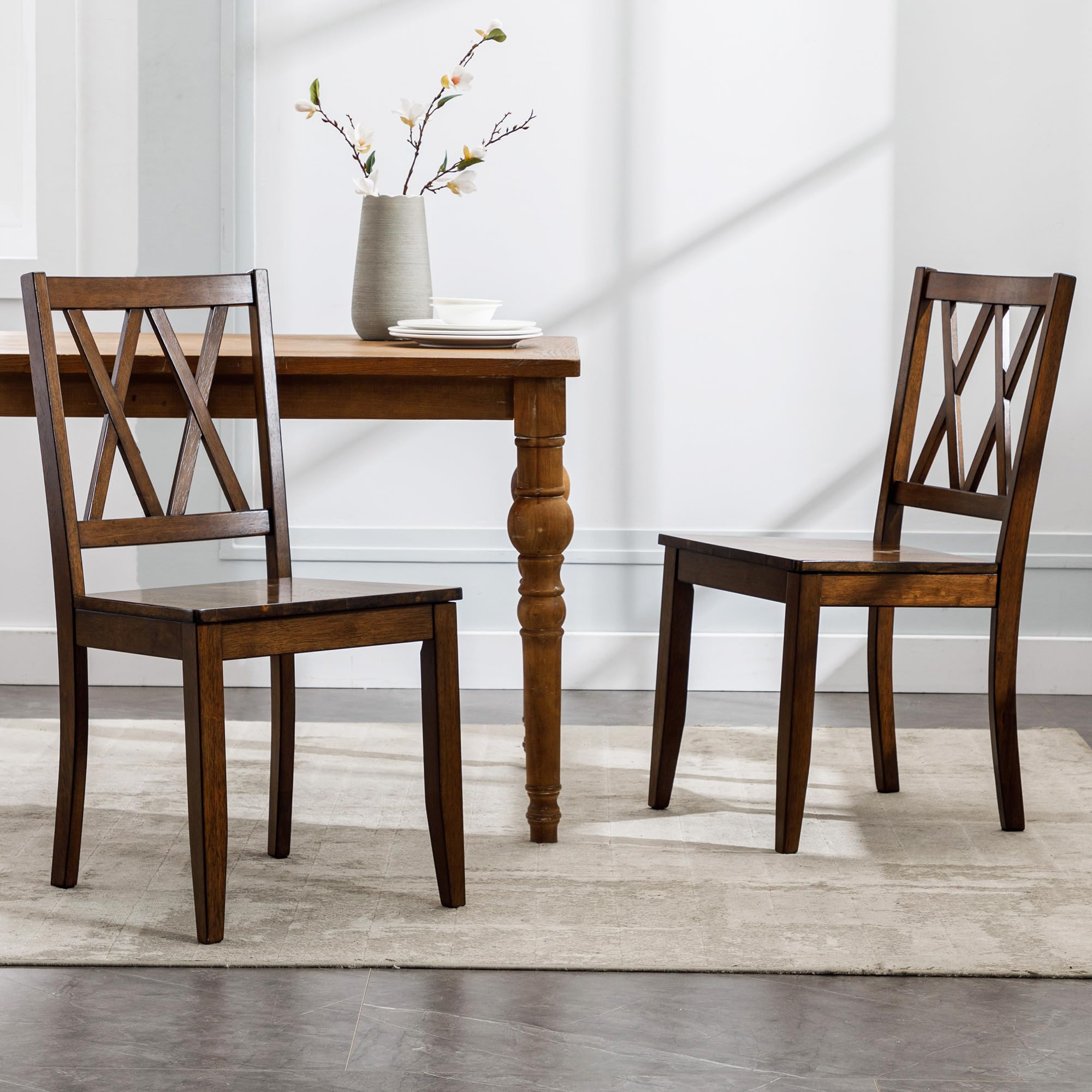 DUHOME 2-Piece Rubber Wood Dining Chairs Set, Cross Back Design, Natural Finish, Walnut Base – Perfect for Home Kitchen, Dining Room, and Breakfast Nook