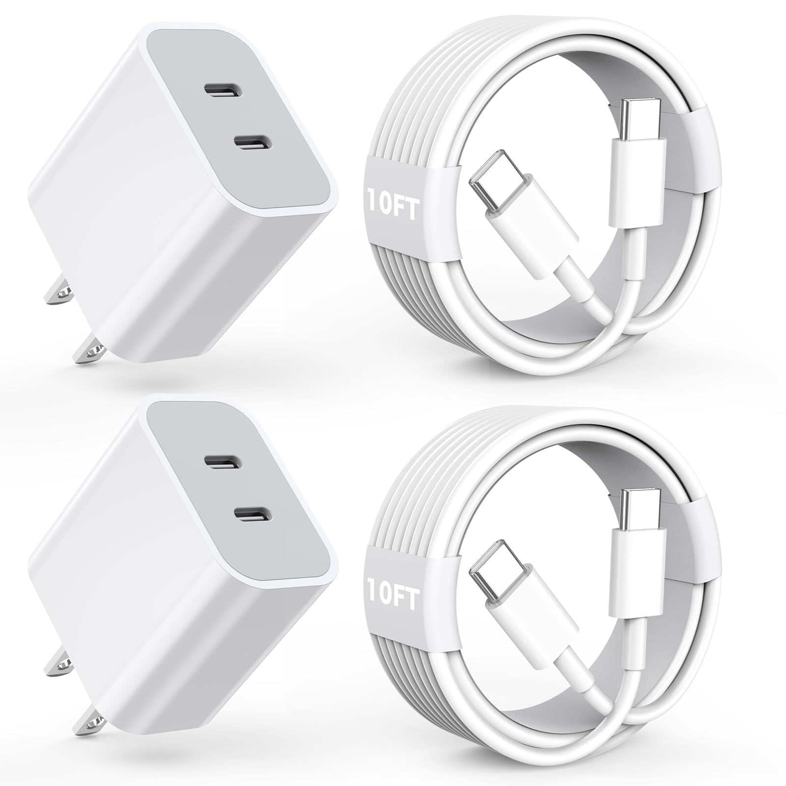 20W Fast Charger for iPhone 16/15 Pro Max - Dual Port USB C Charger Block with 10FT Cable - Compatible with iPhone 15 Series & iPad Pro/Air - Perfect for Home, Office, and Travel Charging
