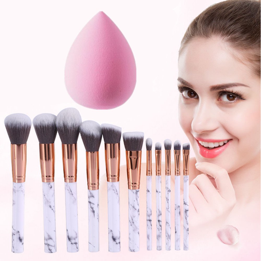Seprofe 10-Piece Marble Makeup Brush Set - Foundation, Concealer & Eye Brushes for Professional Makeup