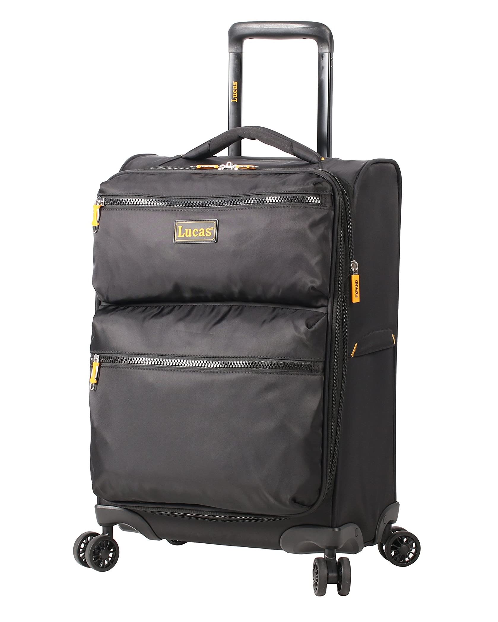 Ultra Lightweight 20 Inch Expandable Carry On Luggage - Softside Spinner Suitcase with 8 Durable Wheels - Fits Most Airline Overhead Compartments - Perfect for Business Travel & Weekend Getaways (Black)