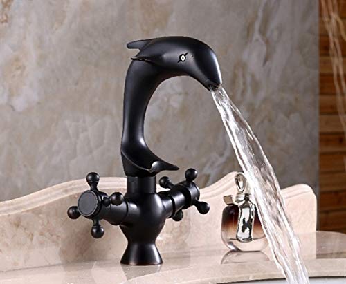 Dolphin-Shaped Bathroom Sink Faucet - Modern Brass Bathroom Faucet with Swivel Spout for Vanity, Powder Room & Guest Bathroom - Perfect for Coastal, Nautical or Kids' Bathroom Decor
