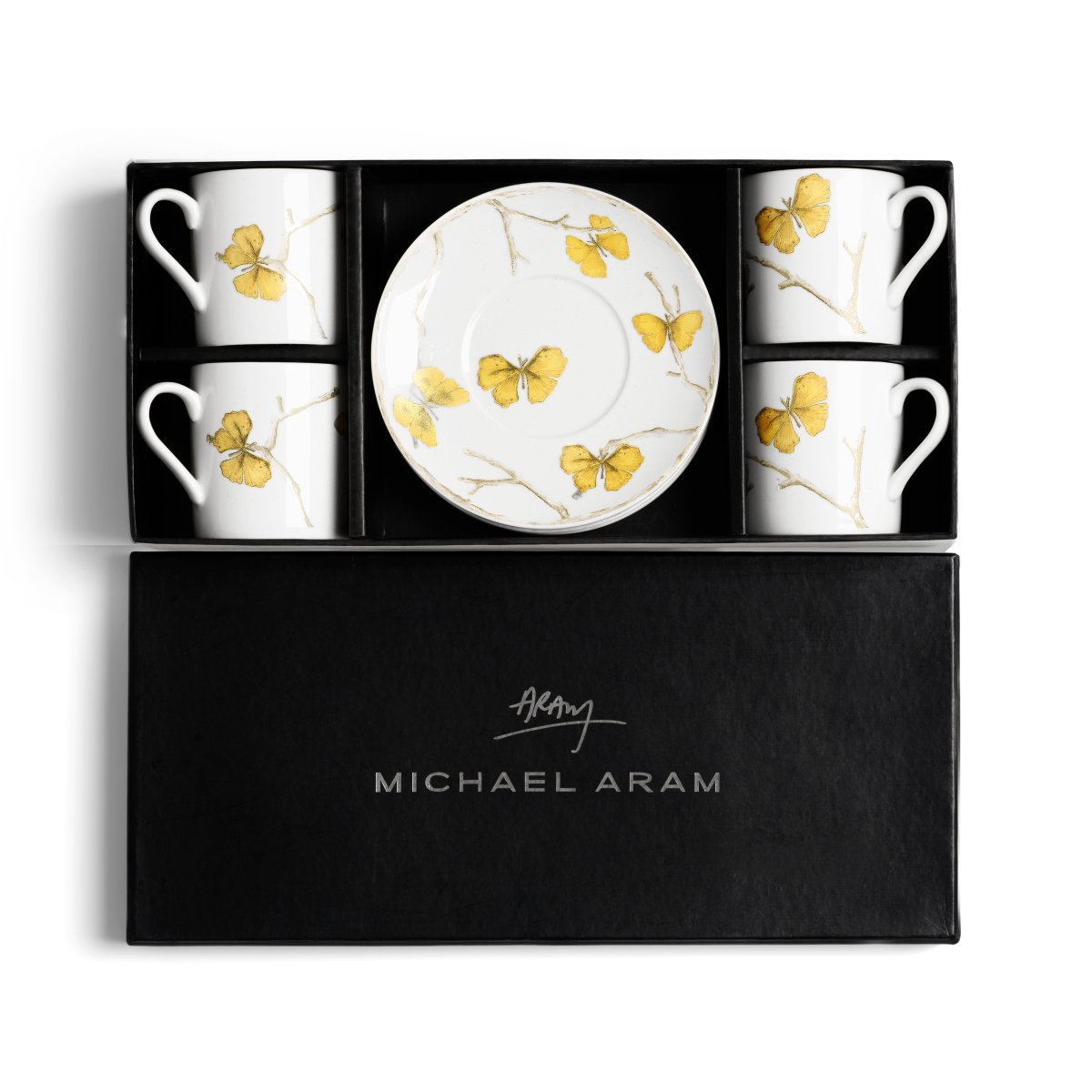 Butterfly Ginkgo Gold Demitasse Set - Elegant Tea Cups for Afternoon Tea & Coffee - Perfect for Home, Office & Gifts