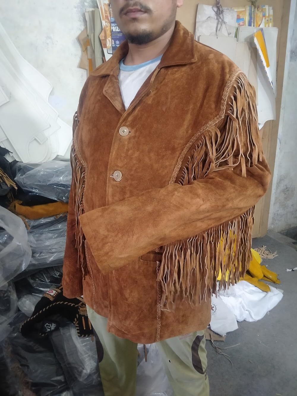 Authentic Native American Suede Leather Jacket with Fringe - Western Cowboy Style Jacket for Men & Women | Perfect for Rodeo, Halloween Costume & Western Fashion