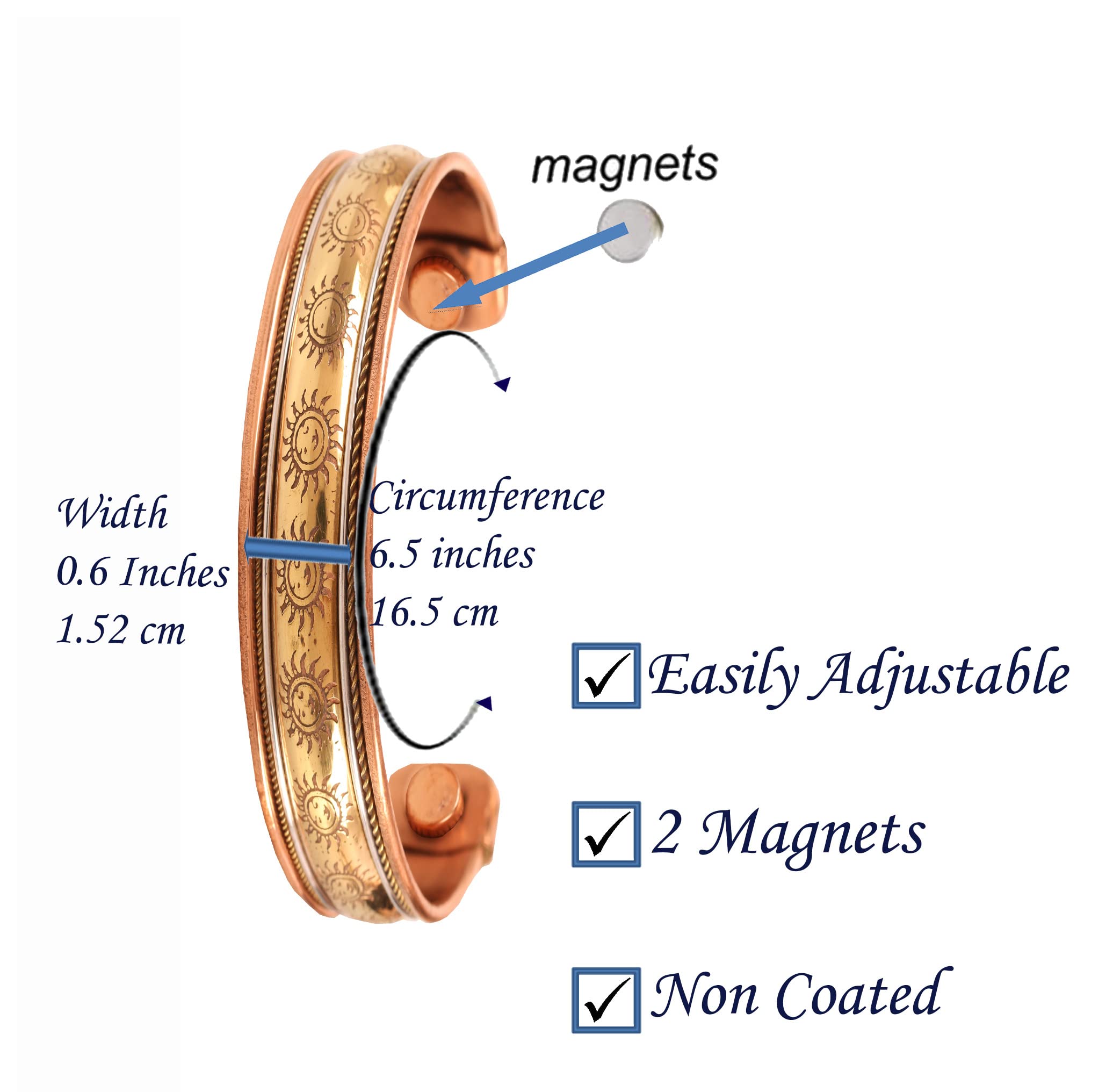 Authentic Tibetan Style Touchstone Copper Bracelet - Hand Forged Solid High Gauge Copper Cuff Jewelry for Women & Men - Multiple Design Options - Perfect for Meditation, Yoga & Spiritual Healing