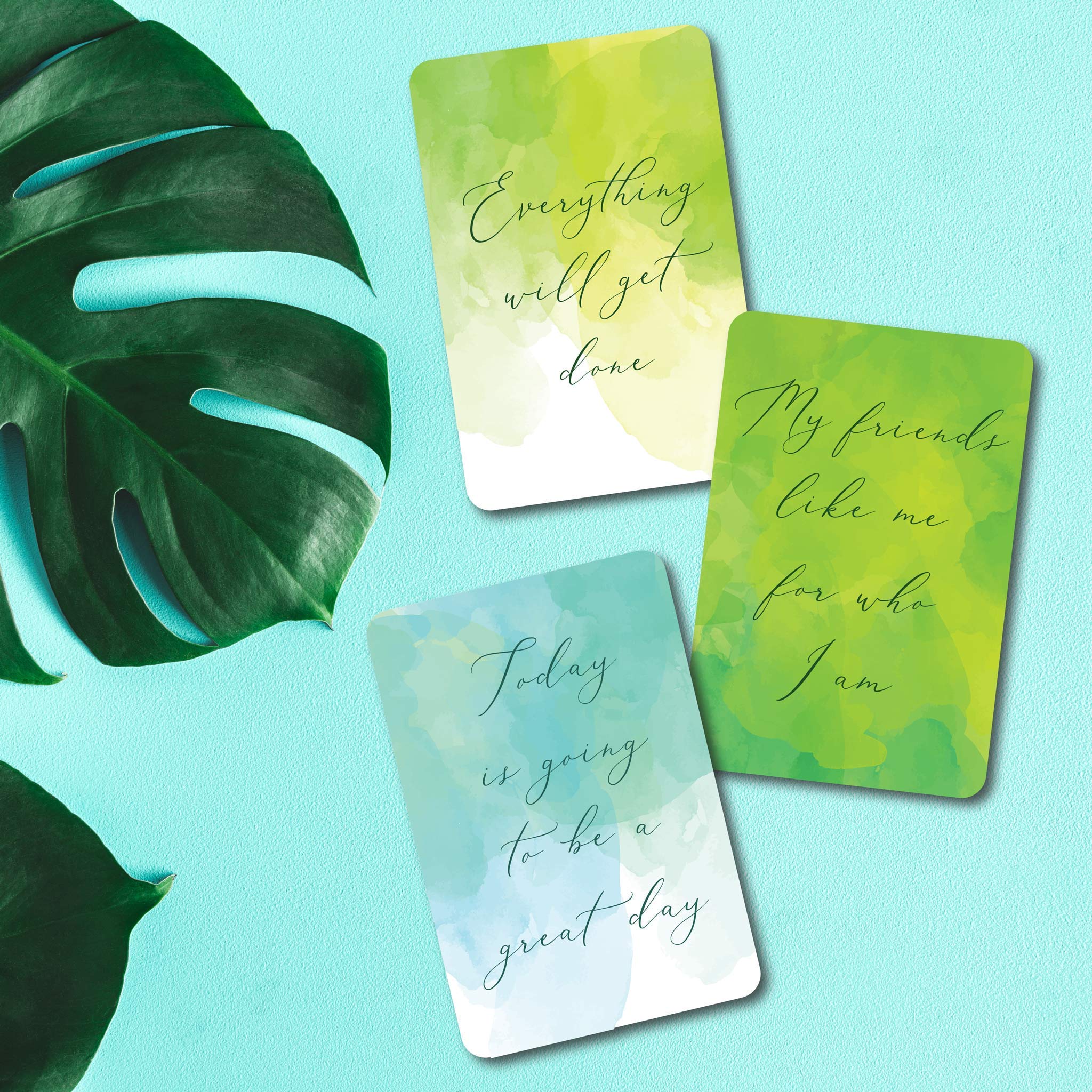 Positive Daily Affirmation Cards - Set of 18 Motivational Quotes with Watercolor Rainbow Design | Inspirational Self-Care Gifts for Women, Meditation, Yoga & Mindfulness Practice