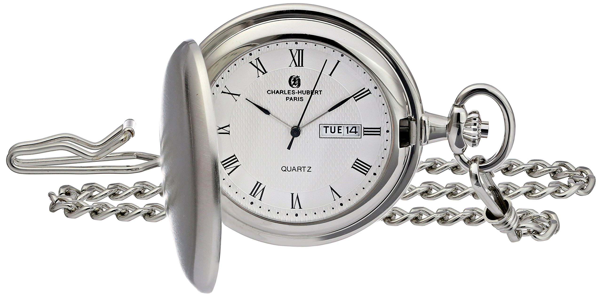 Charles-Hubert Paris 3974-W Classic Collection Analog Japanese Quartz Pocket Watch - Vintage Style Gift for Men, Collectors & Special Occasions