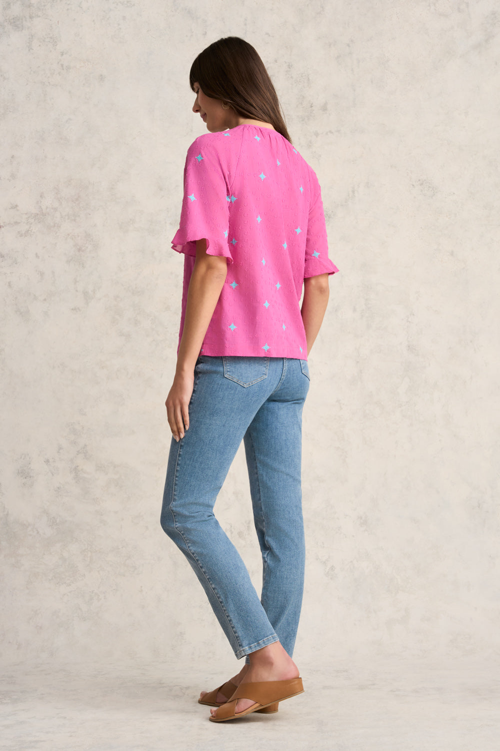 Embroidered Blouse for Women - Elegant Rose Fuchsia Floral Top - Perfect for Office, Date Night & Special Occasions