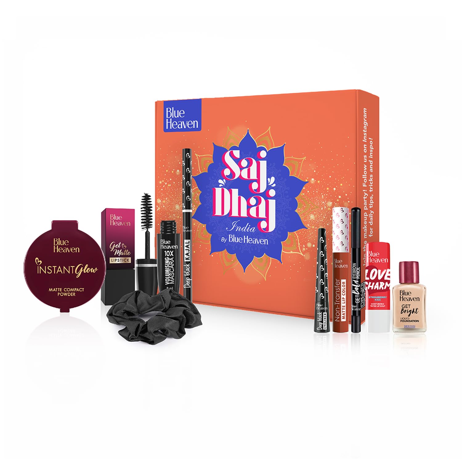 Blue Heaven Saj Dhaj Festive Makeup Kit for Women - Natural 10-Piece Set | Full Face Makeup Kit with Medium Tone Combo (19g+26.3ml) | Perfect for Diwali, Weddings & Special Occasions