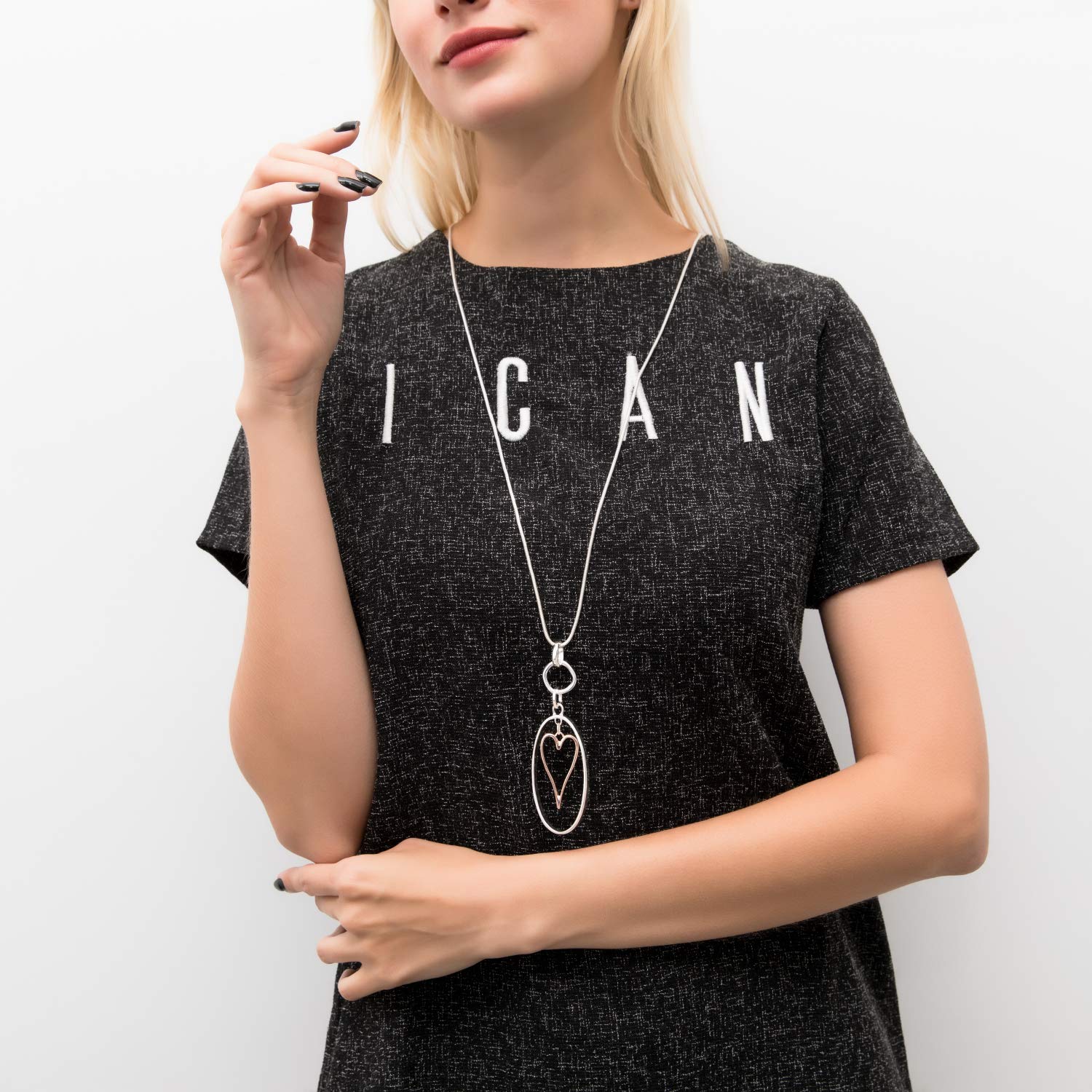 Elegant Heart Pendant Necklace for Women - Silver & Rose Gold Layered Lariat Chain with Gift Box | Perfect for Casual Wear, Date Nights & Special Occasions