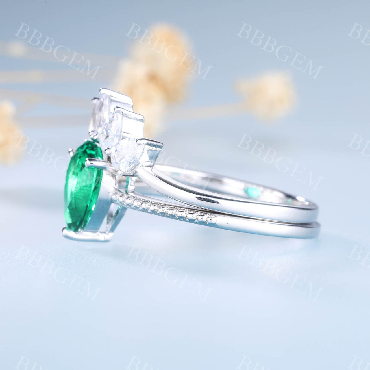 Pear Emerald Marquise Cut Cluster Ring - Handmade Stackable Band Jewelry for Women - Perfect for Weddings, Anniversaries & Everyday Elegance